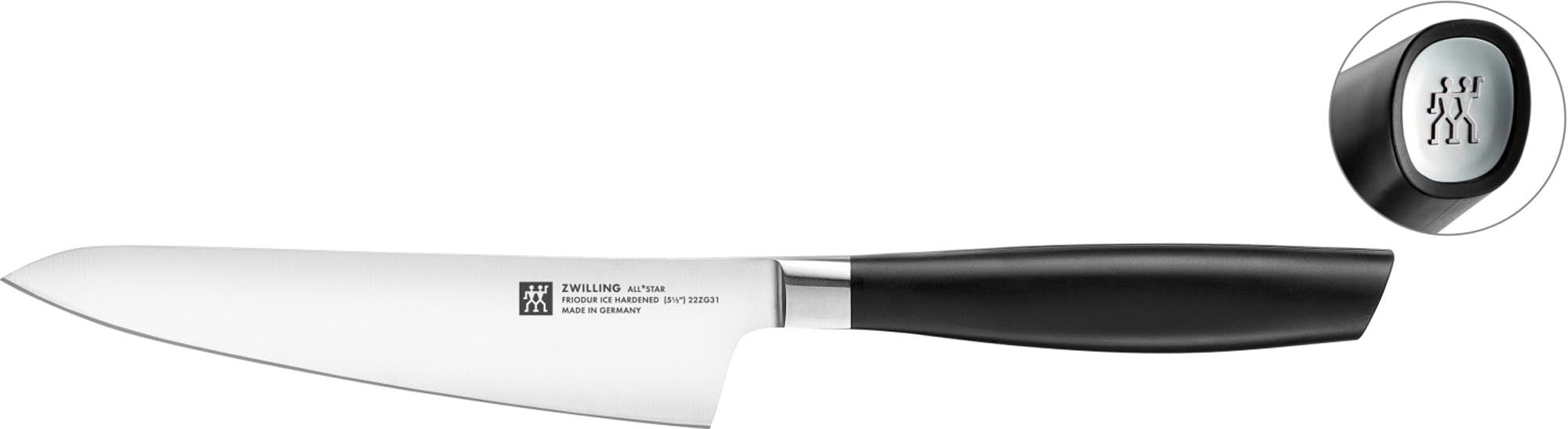 Entdecken Sie das All Star Kochmesser 140 chrome-silber von Zwilling Kitchen. Ideal zum Schneiden von Obst, Gemüse, Fleisch und Fisch. Perfekt für den Wiegeschnitt!