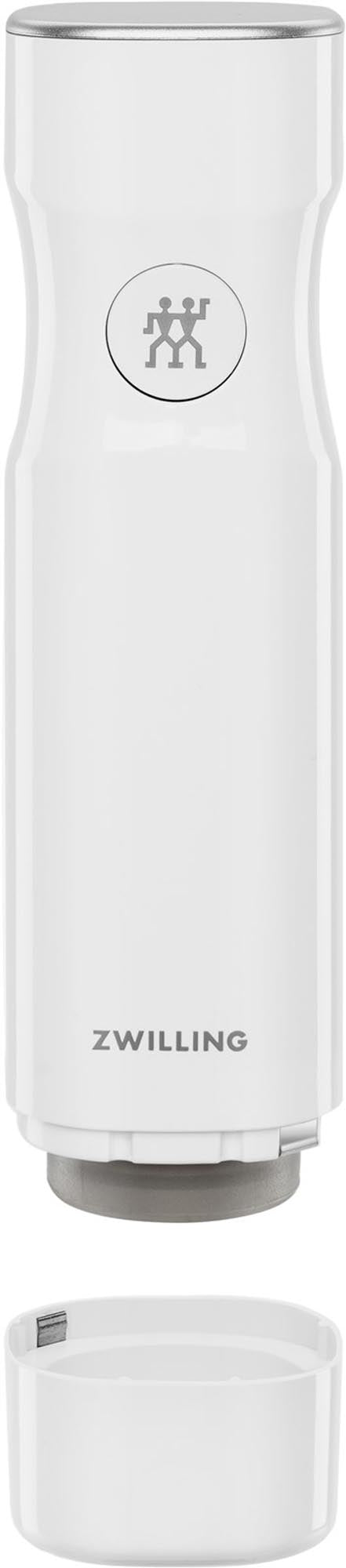 Kompakte weisse USB-Vakuumpumpe von Zwilling Kitchen, 5x5x19 cm, ideal für frisches Aufbewahren von Lebensmitteln.