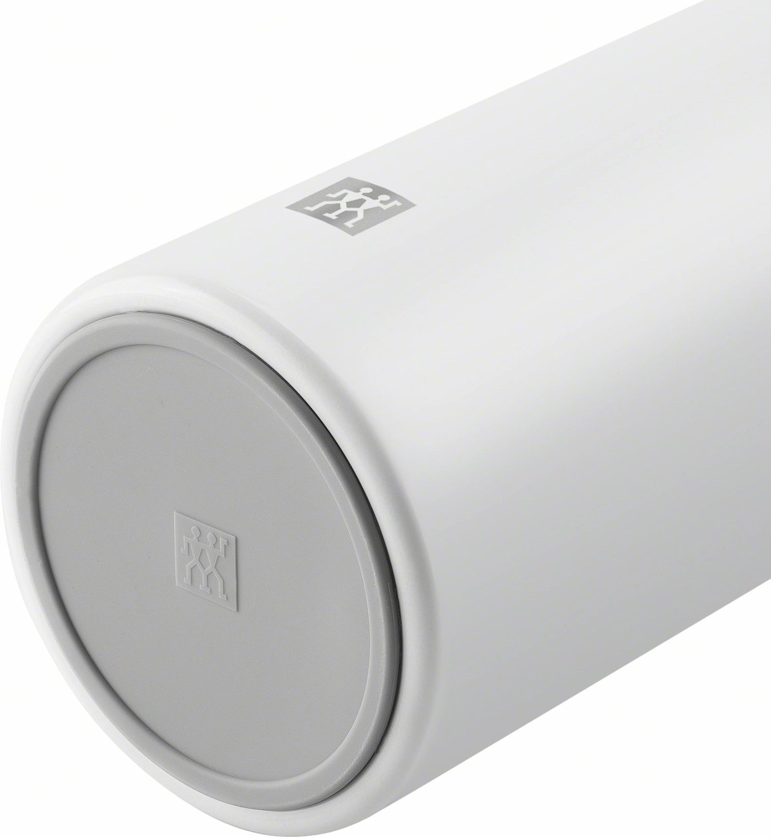Stylische 1.000 ml Thermo-Vakuumflasche in Silber und Weiß von Zwilling Kitchen, ideal für heiße und kalte Getränke, perfekt für unterwegs.