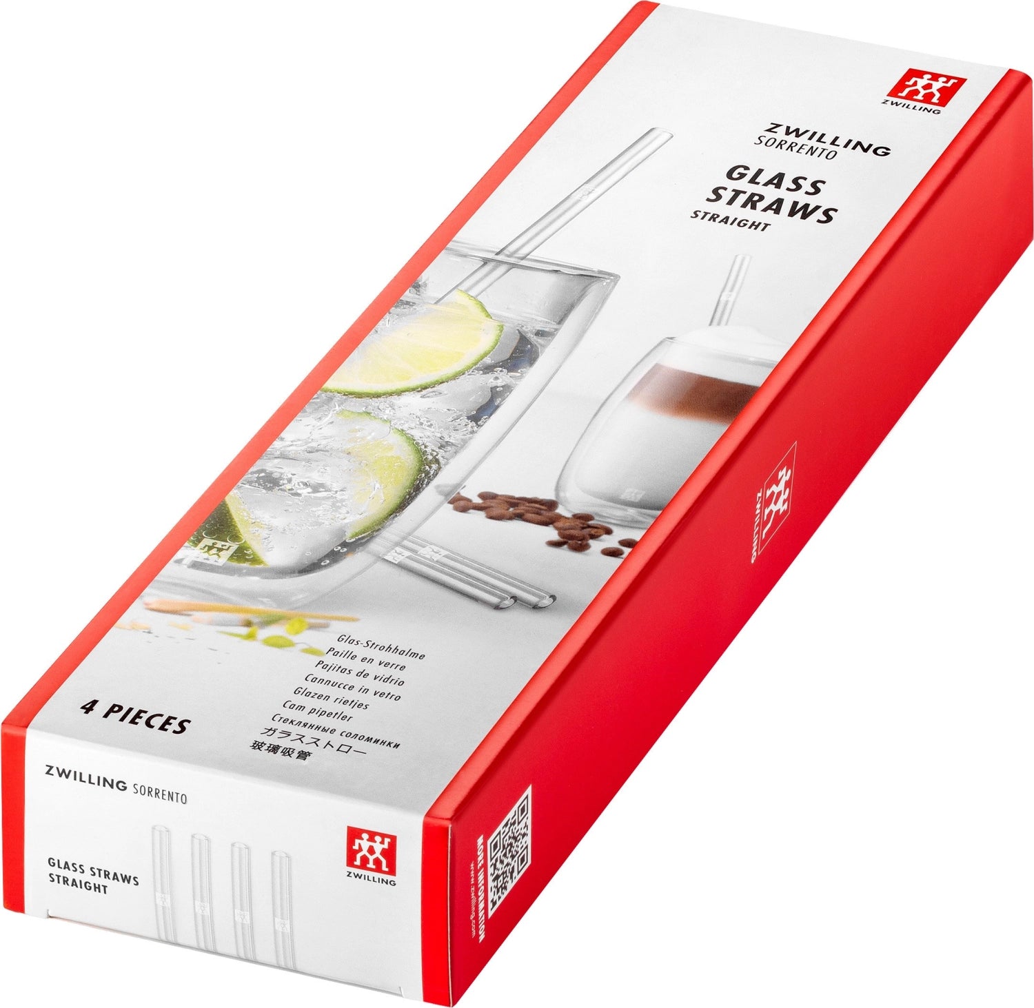 Transparente Glasstrohhalme im 4er Set (23 cm, Ø 9 mm) mit Reinigungsbürste, ideal für umweltbewusste Getränke und elegantes Servieren.