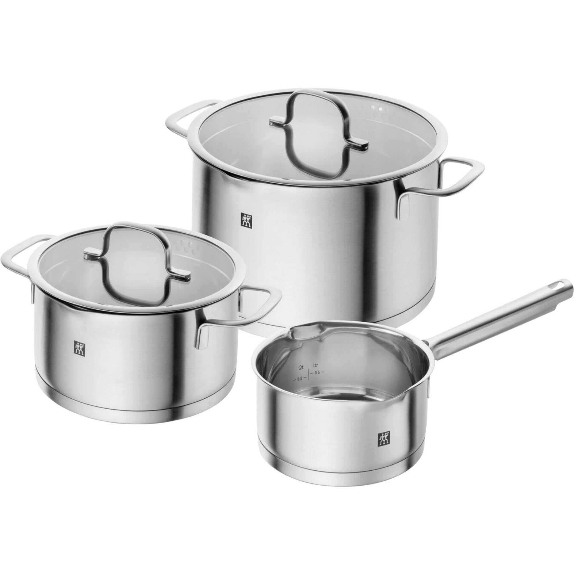 Entdecken Sie das Zwilling TrueFlow Kochgeschirr-Set 3tlg. aus hochwertigem Edelstahl. Perfekte Wärmeleitung, modernes Design und spülmaschinenfest.
