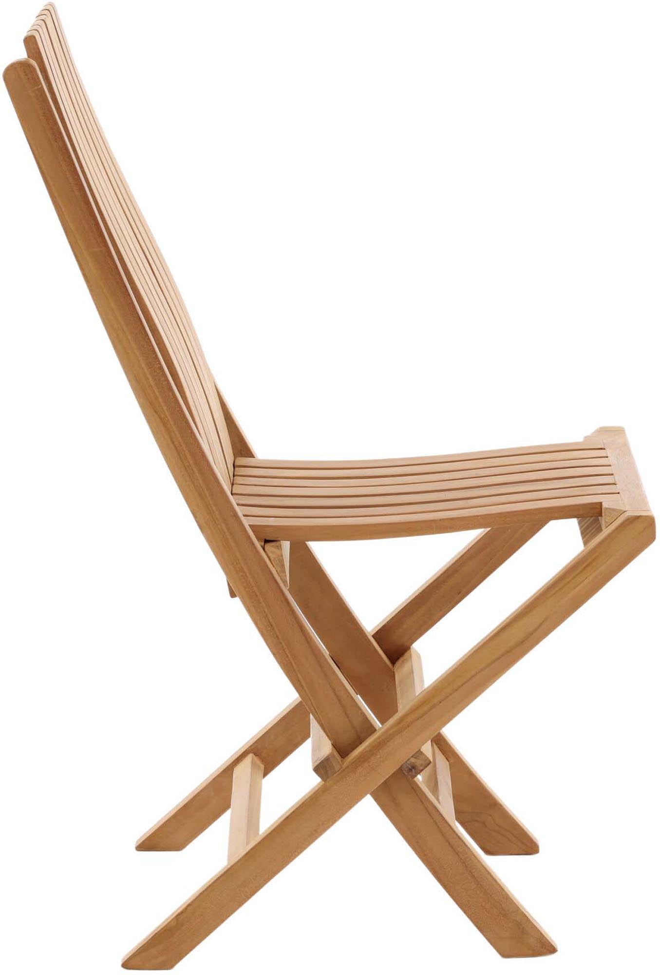 Eleganter Ghana Stuhl aus Teakholz: Langlebig, wetterfest, faltbar und stapelbar. Perfekt für stilvolle Aussenbereiche.