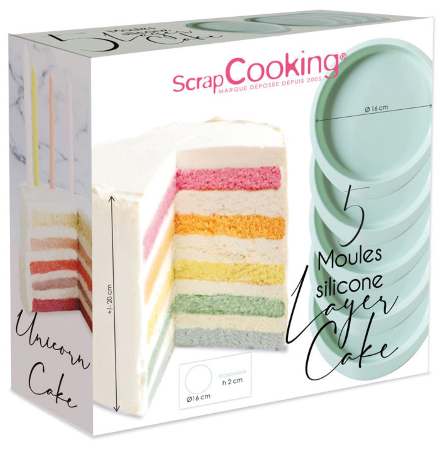 Set aus 5 Silikonbackformen für Layer Cakes von Scrap Cooking, ideal für kreative Backprojekte und einfache Handhabung.