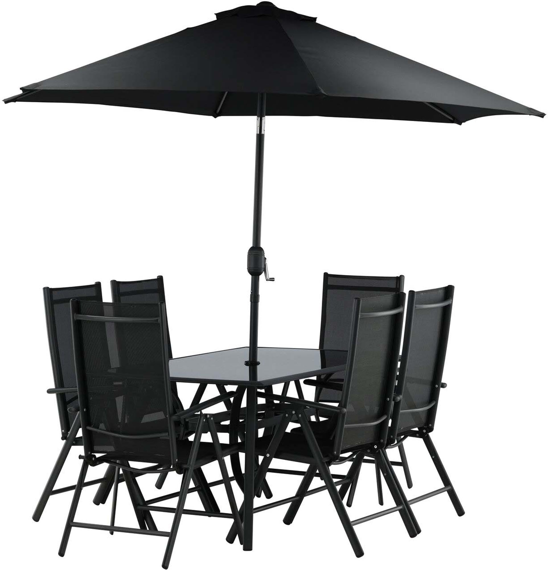 Stilvolles Brecky Outdoor-Tischset für 6 Personen, ideal für entspannte Mahlzeiten im Freien. Modernes Design trifft auf Funktionalität.