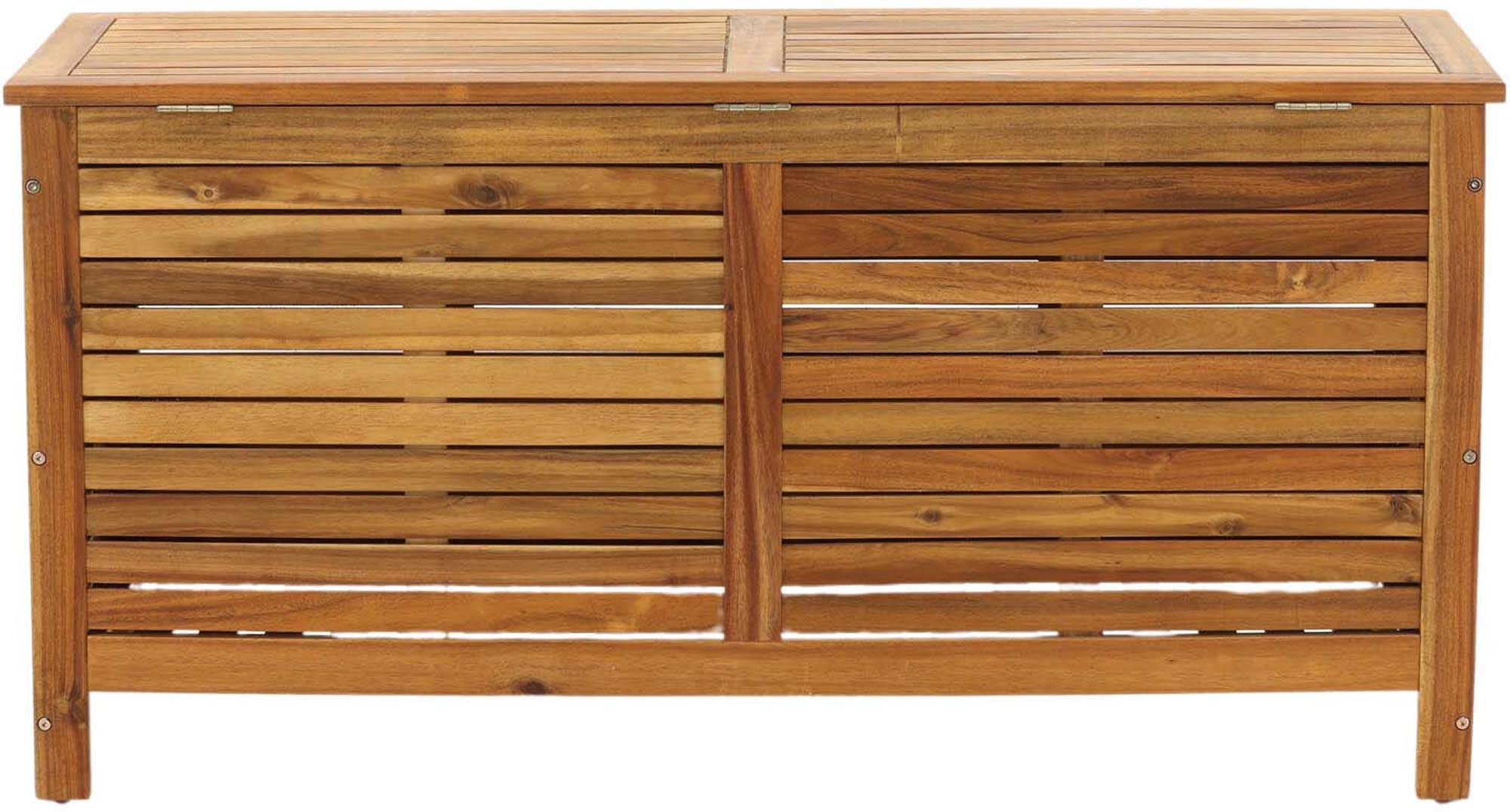 Entdecken Sie die Marion Kissenbox von Venture Home – eine elegante und robuste Lösung aus Akazienholz für Ihre Kissen und Gartenutensilien.