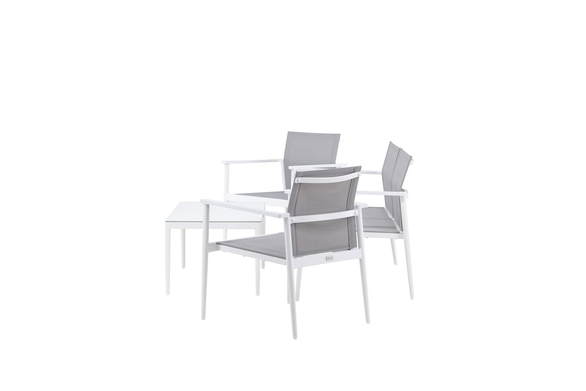 Weisses Break Sofa Outdoorset von Venture Home mit Aluminiumrahmen und grauem Textilene-Bezug, Loungeset für den Aussenbereich