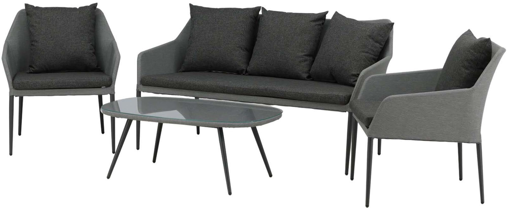 Stilvolle Spoga Sofagarnitur: Elegantes Design, langlebiges Aluminium, komfortable Kissen, ideal für Terrasse & Balkon.