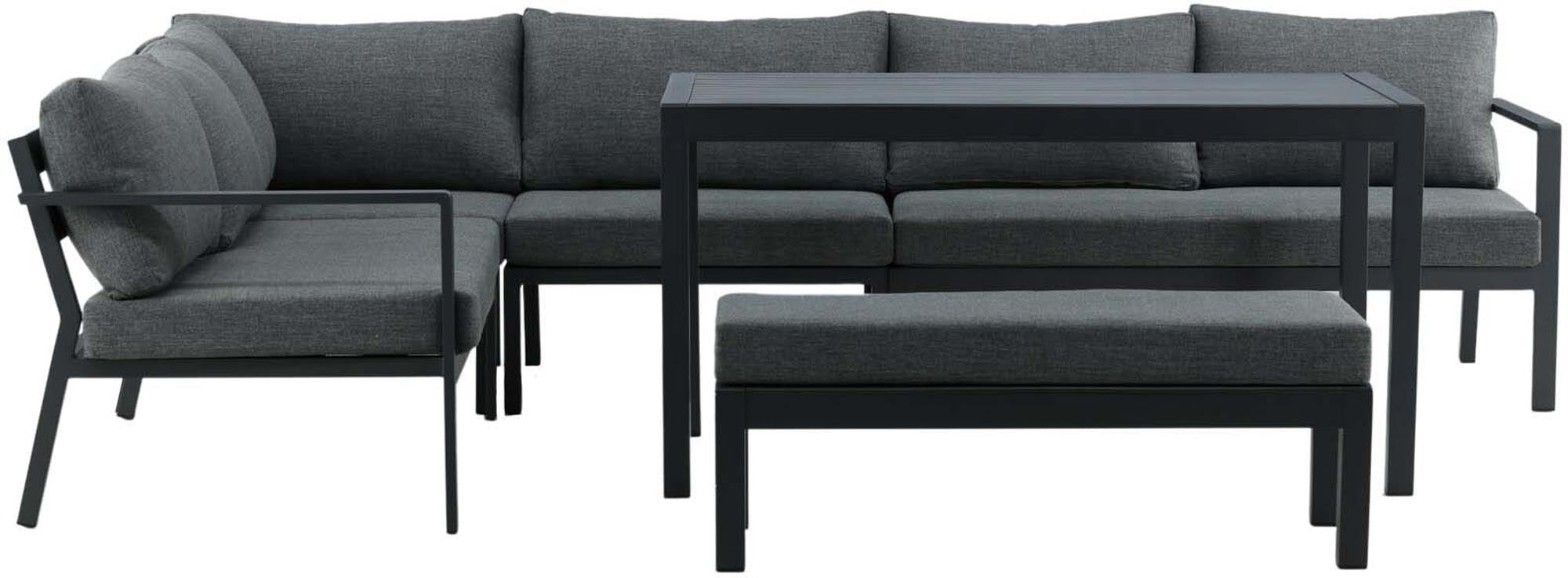 Entspannen Sie stilvoll im Freien mit dem Ramos Ecksofa Outdoorset 140cm von Venture Home – perfekt für gesellige Momente auf Ihrer Terrasse.