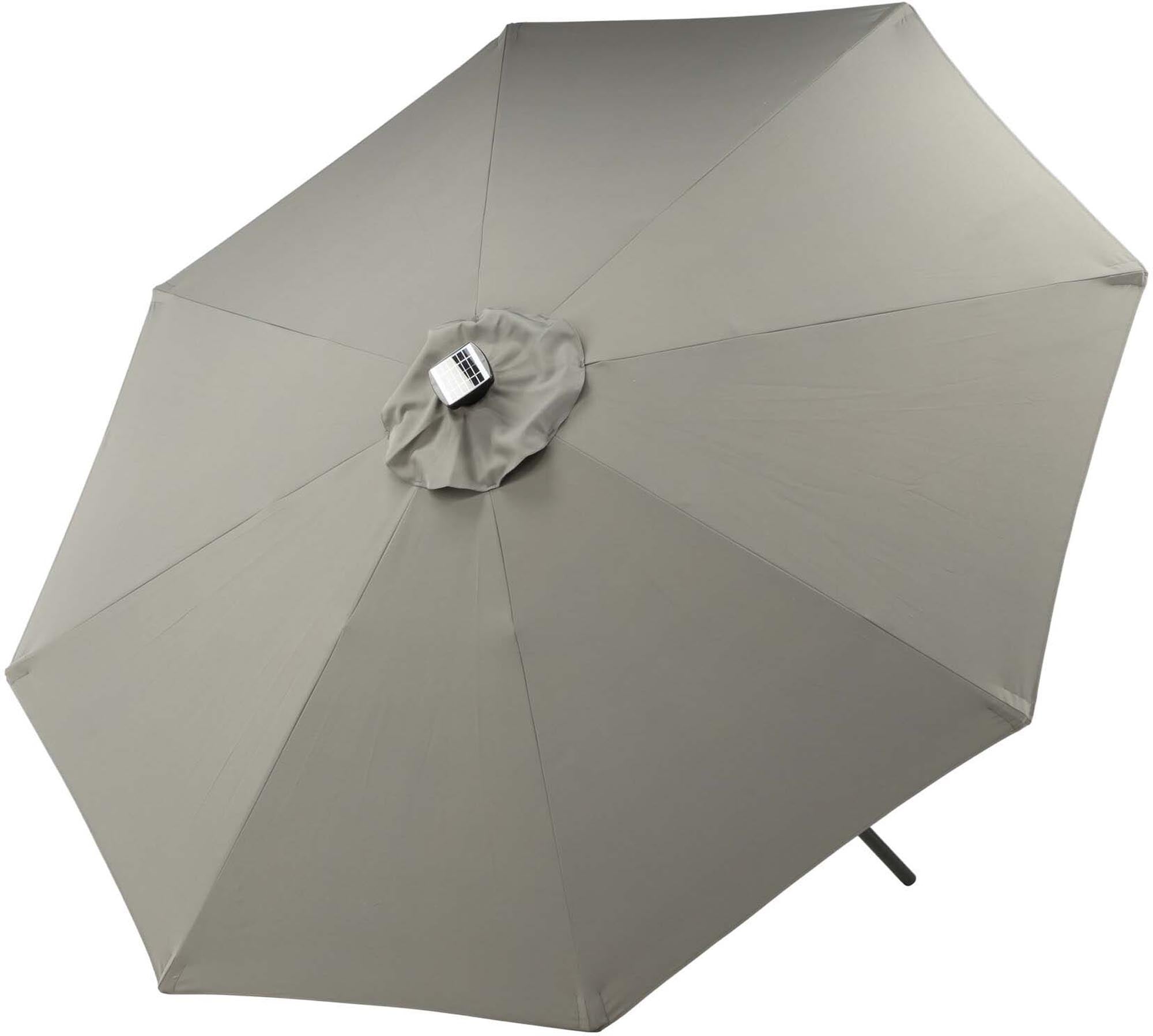 Entdecken Sie den Sabal Sonnenschirm von Venture Home: 270 cm Durchmesser, strapazierfähiges Material, stilvolles Design und integrierte LED-Beleuchtung für gemütliche Stunden.