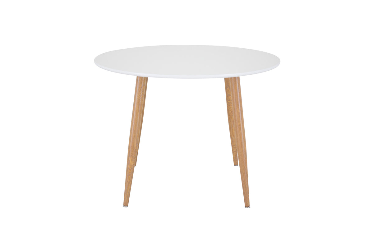 Weisser Esstisch Plaza von Venture Home mit Tischplatte aus MDF und Untergestell aus naturfarbenem Stahl, Masse 100x75 cm.