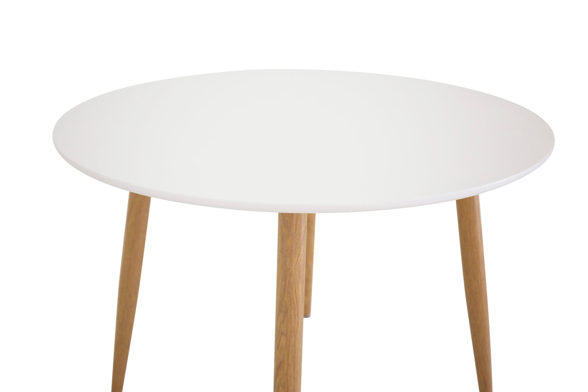 Weisser Esstisch Plaza von Venture Home mit Tischplatte aus MDF und Untergestell aus naturfarbenem Stahl, Masse 100x75 cm.
