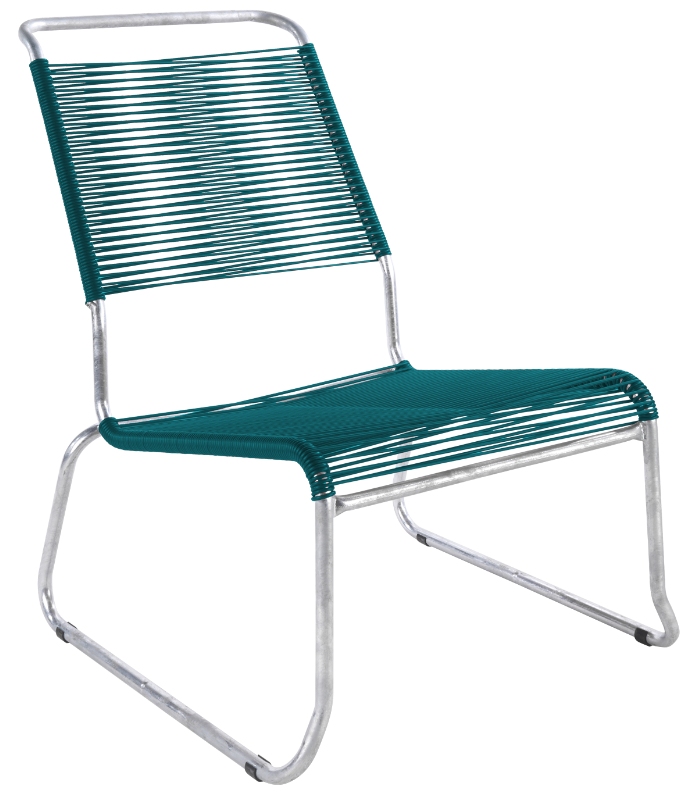 Säntis Spaghetti-Lounger mit Armlehne Hochlehner Kufen in Kaliblau präsentiert im Onlineshop von KAQTU Design AG. Outdoor-Sessel mit Armlehnen ist von Schaffner
