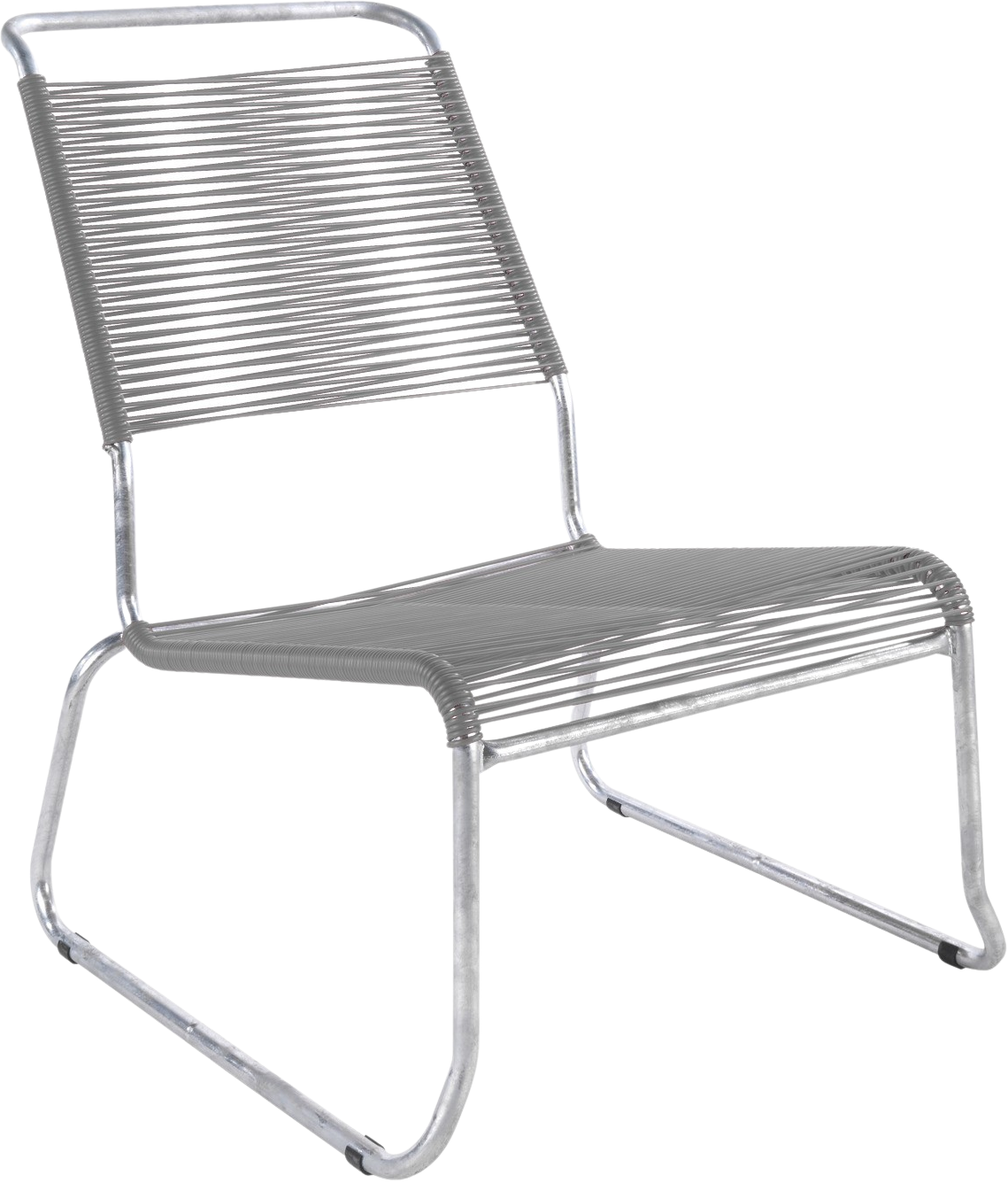 Säntis Spaghetti-Lounger mit Armlehne Hochlehner Kufen in Alusilber präsentiert im Onlineshop von KAQTU Design AG. Outdoor-Sessel mit Armlehnen ist von Schaffner