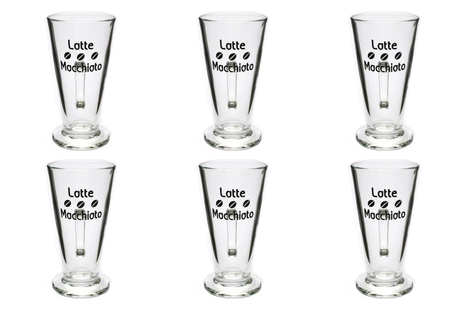 Stilvolles 6er Set Latte Macchiato Glastassen Acapulco, 28cl, 15cm hoch, ideal für genussvolle Kaffeepausen und ansprechende Präsentation.