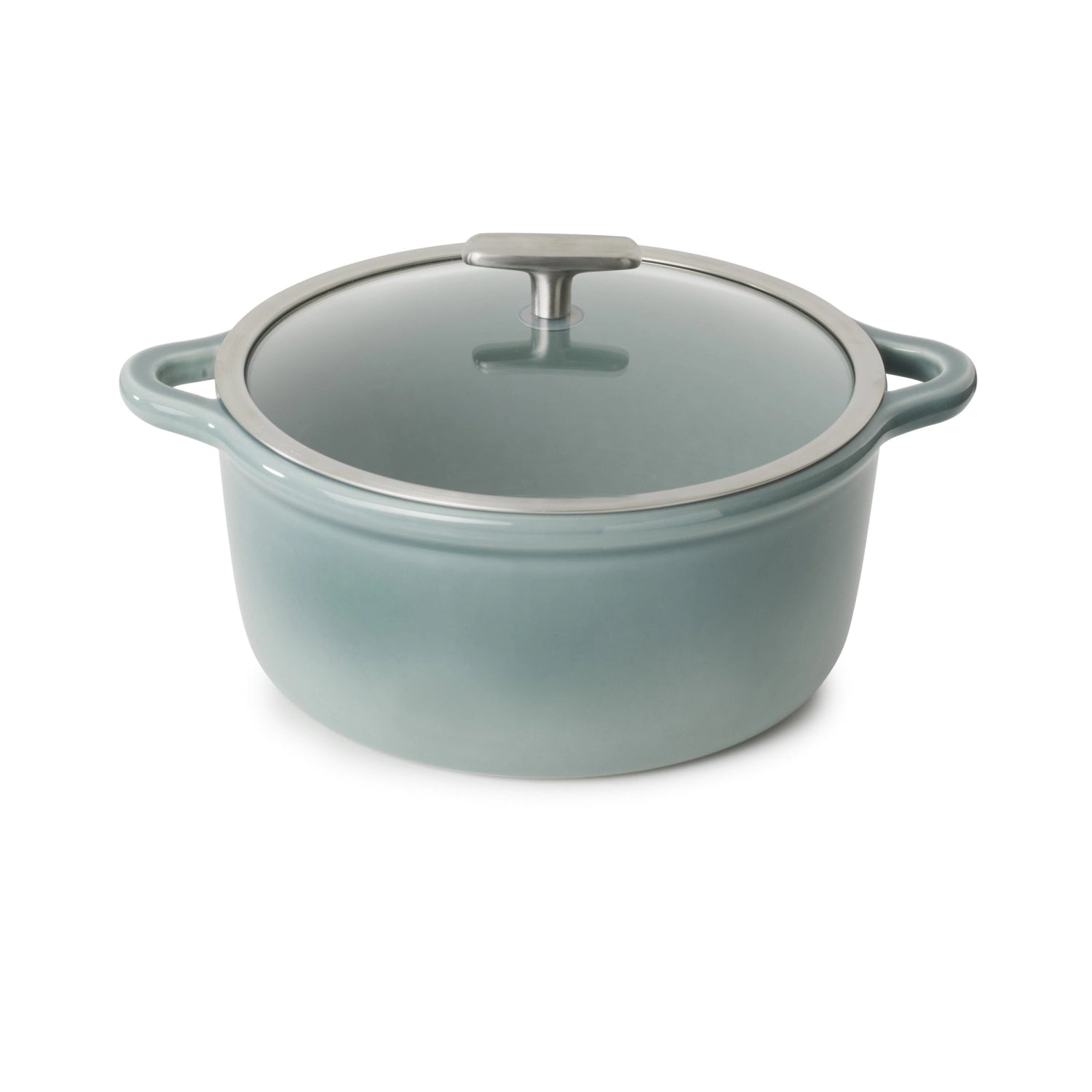 Elegante 26 cm Induktionskasserolle in wolkengrau mit Glasdeckel von Revol, ideal für vielseitige Kochanwendungen und alle Herdarten.
