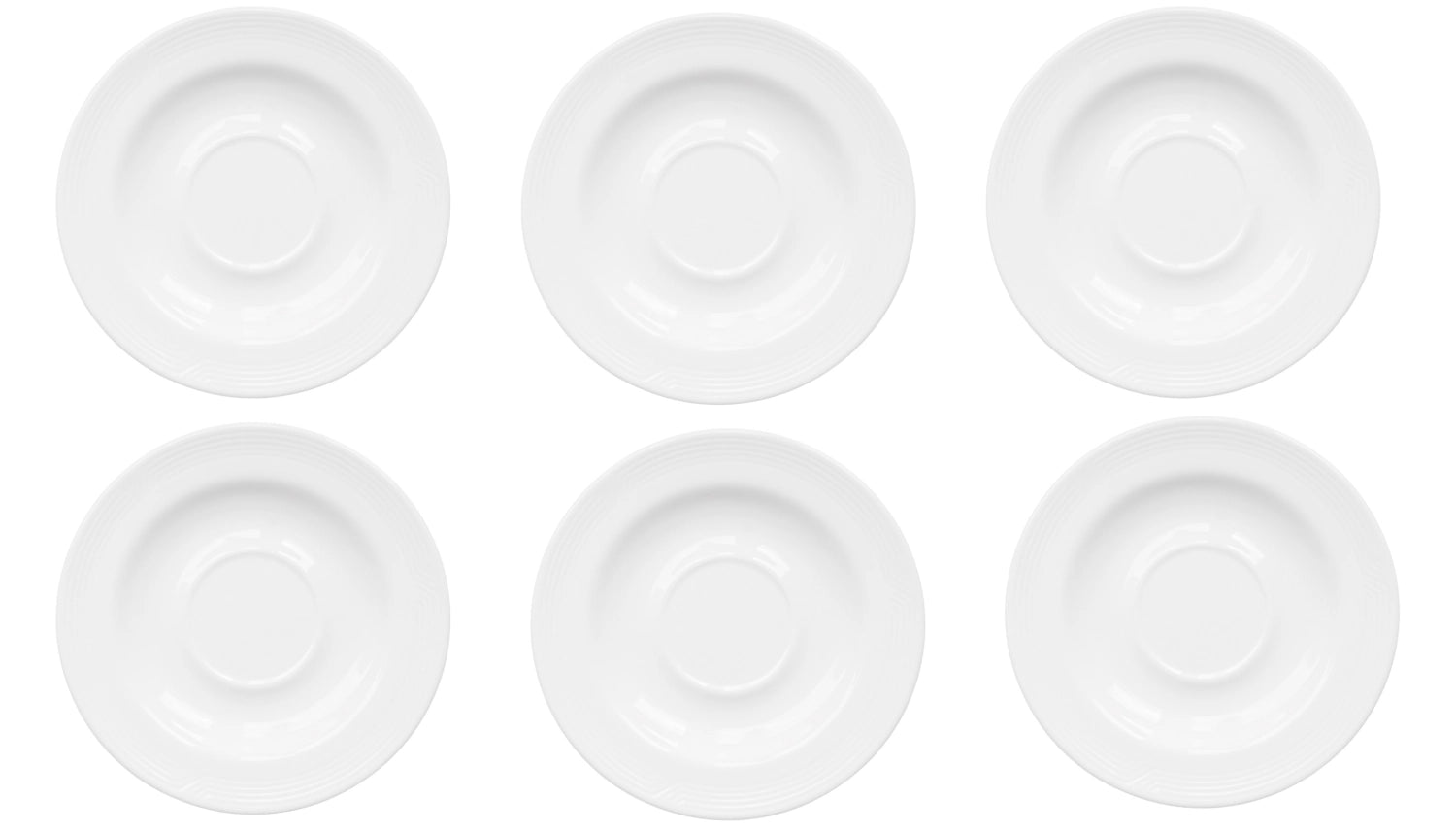 Genießen Sie das 6er Set flacher Teller (30cm) von Royal Porcelain. Hochwertiges Hartporzellan mit elegantem Relief, langlebig und pflegeleicht.