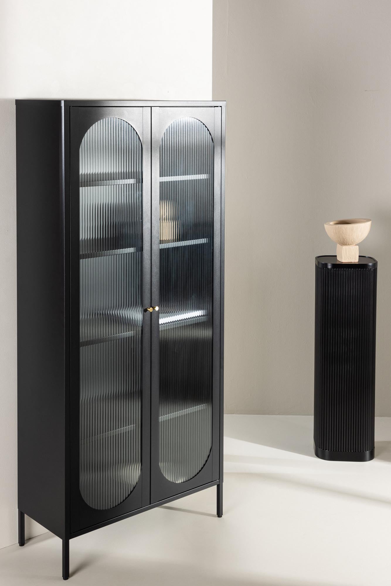 Lima Kabinett: Moderner Stahlschrank mit edlen Glaselementen.