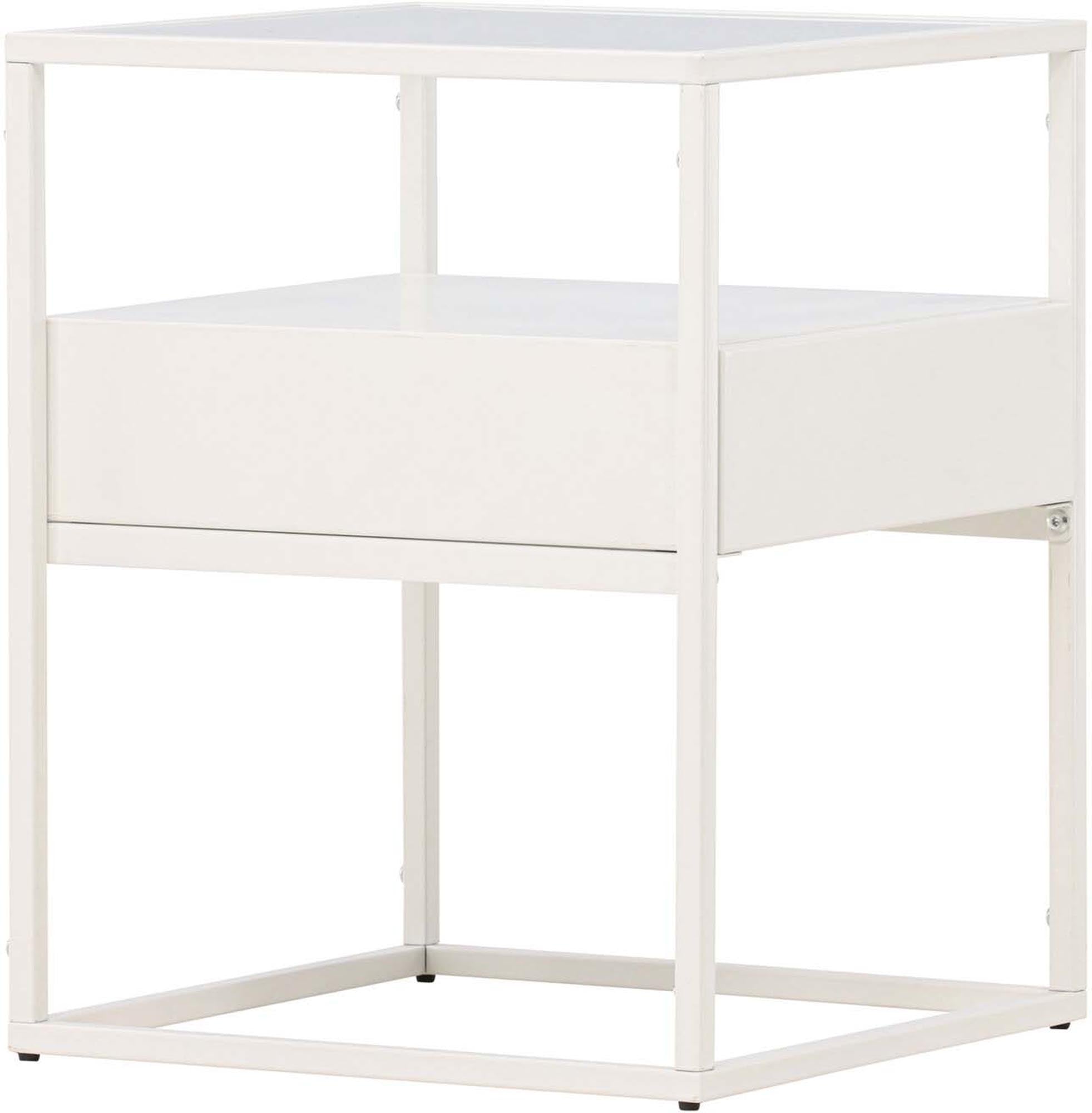 Eleganter Fortaleza Beistelltisch von Venture Home aus schwarzem Stahl und Glas, ideal für moderne Wohnkonzepte und vielseitige Anwendungen.