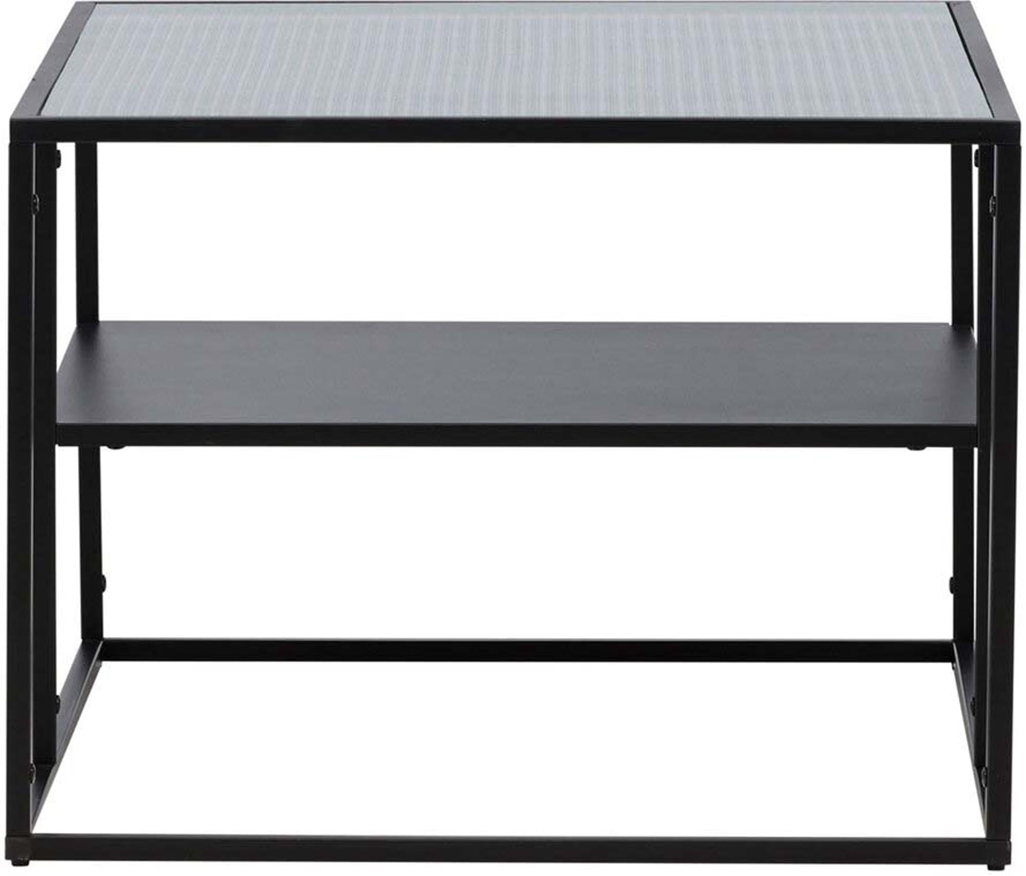 Eleganter Campinas Coffee Tisch: Schwarzer Stahl, Glasplatte, 60x90cm, modern, funktional, stilvoll, mit Ablage.