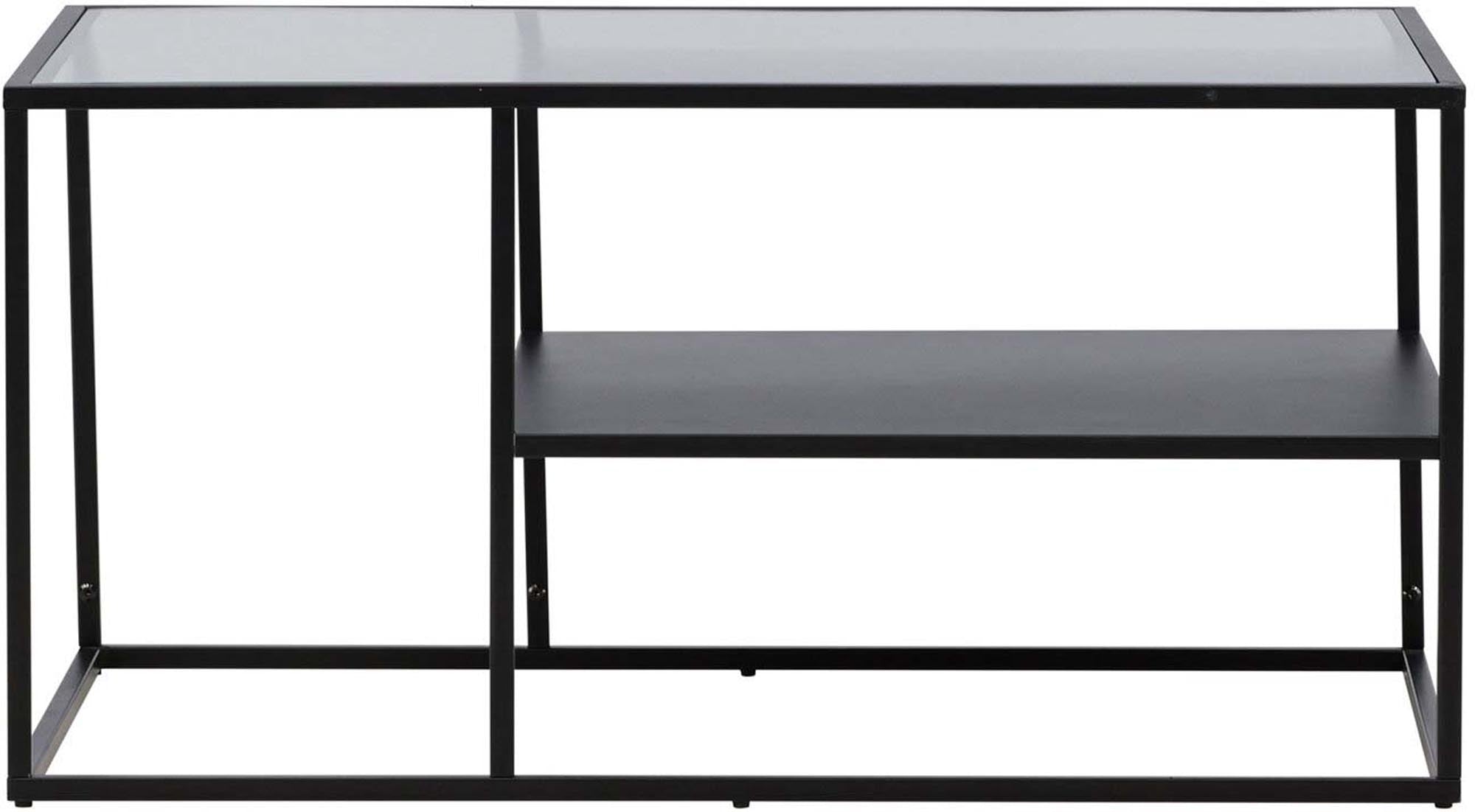 Campinas Coffee Tisch: Eleganter Beistelltisch aus robustem Stahl mit klarer Glasplatte, ideal für moderne Wohnstile.