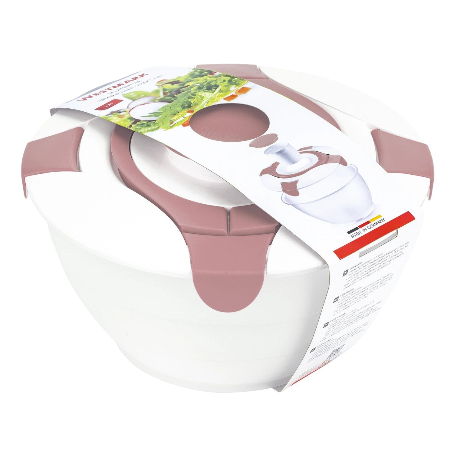 Praktika Salatbutler in sanftem Rosa, 6,5 l, ideal für schnelles und einfaches Trocknen von Salat und Gemüse, von Westmark.