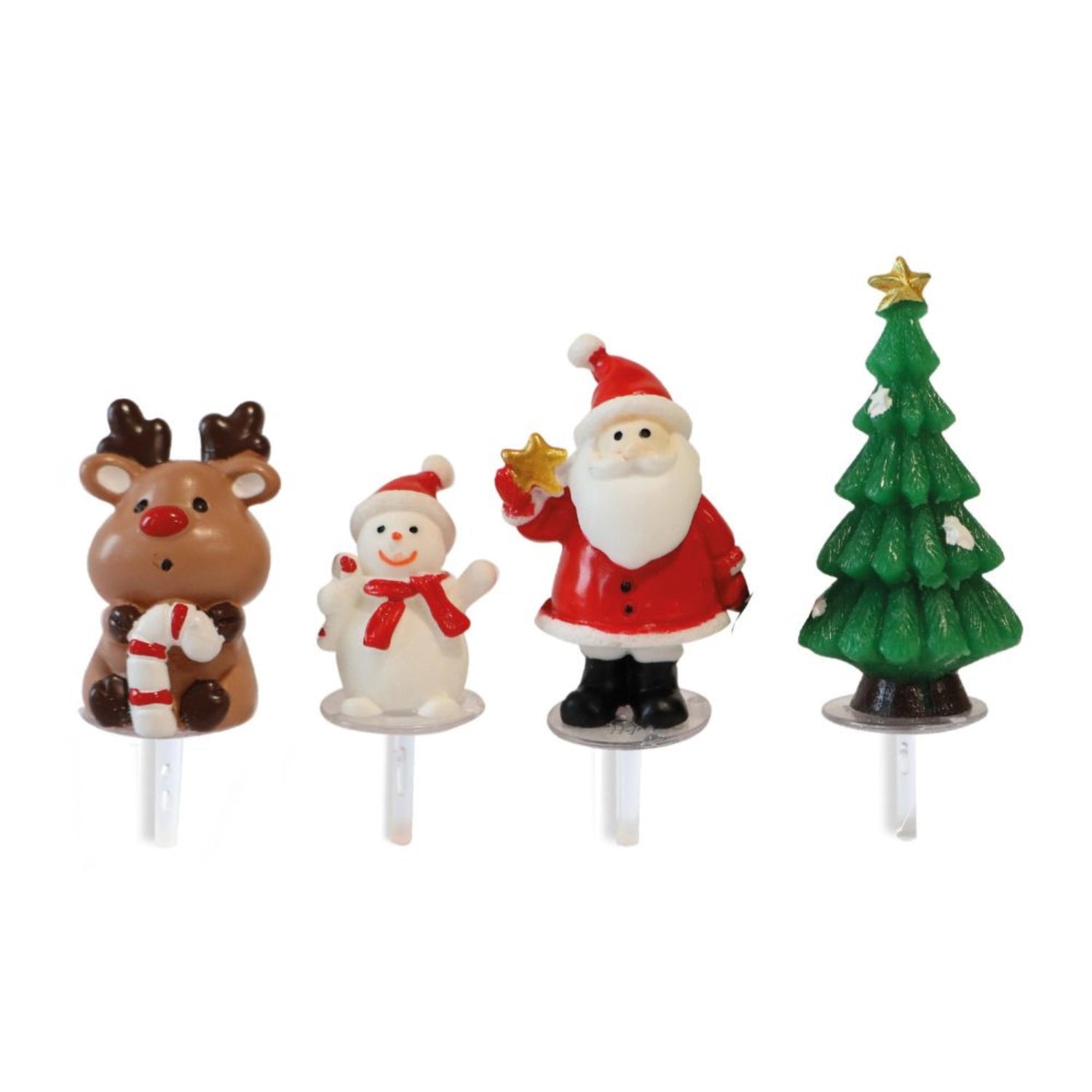 Festliches 4er Set Weihnachtsfiguren aus Kunstharz von Scrap Cooking, perfekt für die Dekoration von Torten und Gebäck in der Weihnachtszeit.