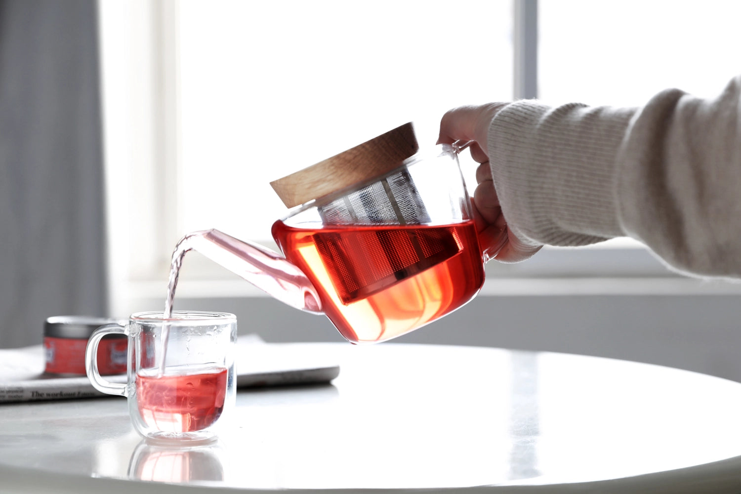 Infusion Teekrug mit Holzdeckel 0.5l Borosilikat