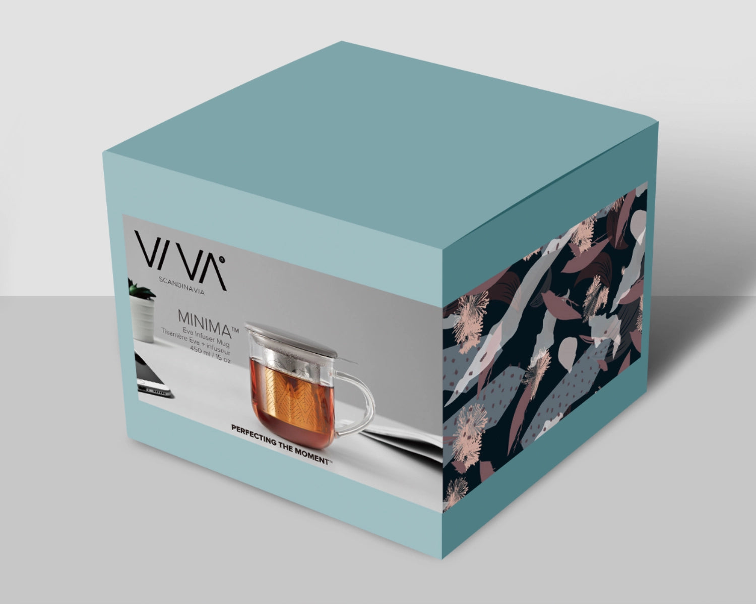 Stilvolle graue Teetasse aus Borosilikatglas (400ml) mit integriertem Infuser für perfekten Teegenuss.