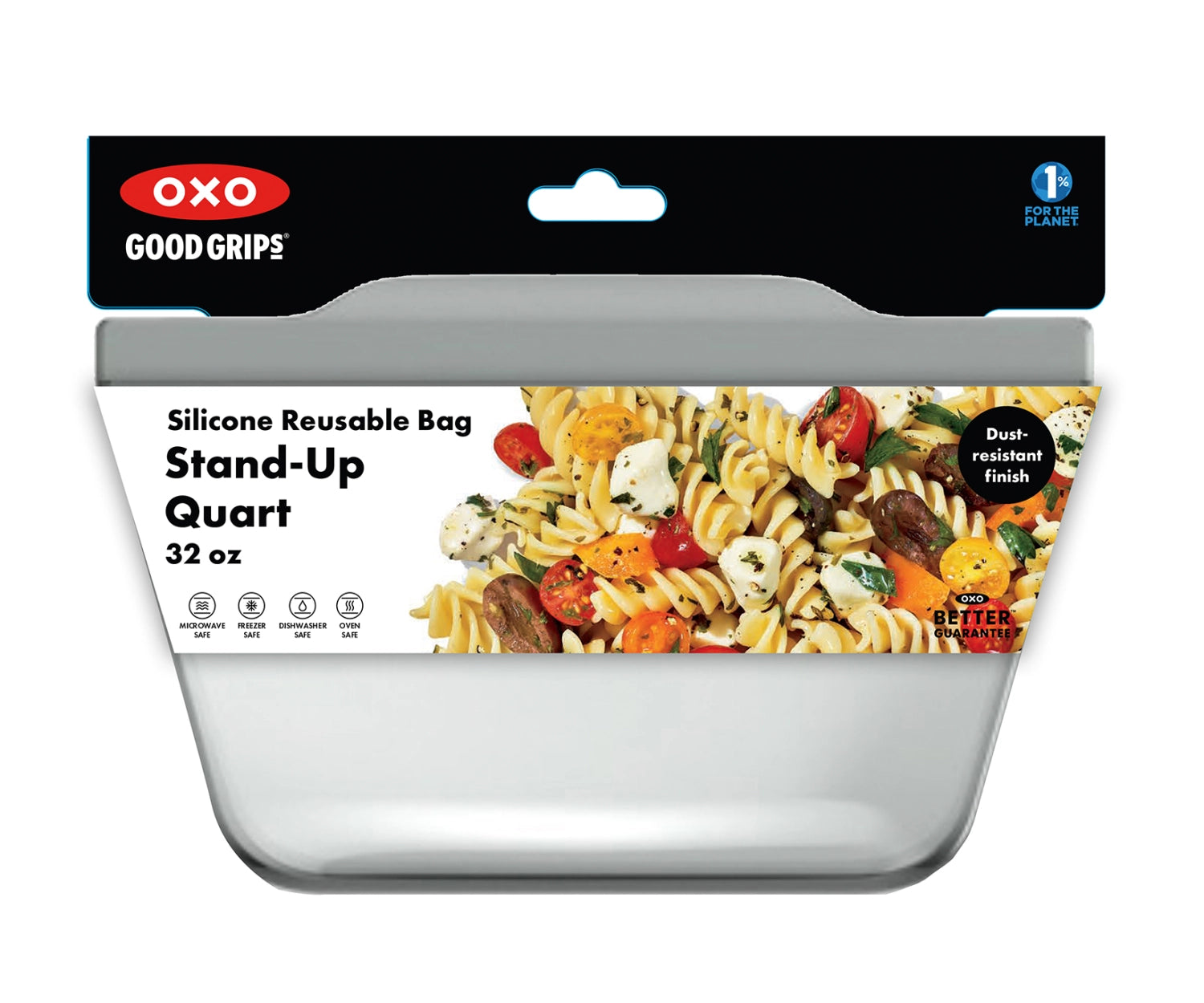 Vielseitige OXO Good Grips Silikon-Aufbewahrungstasche (946ml) im Stand-Up-Format, ideal für die Aufbewahrung und Frischhaltung von Lebensmitteln.