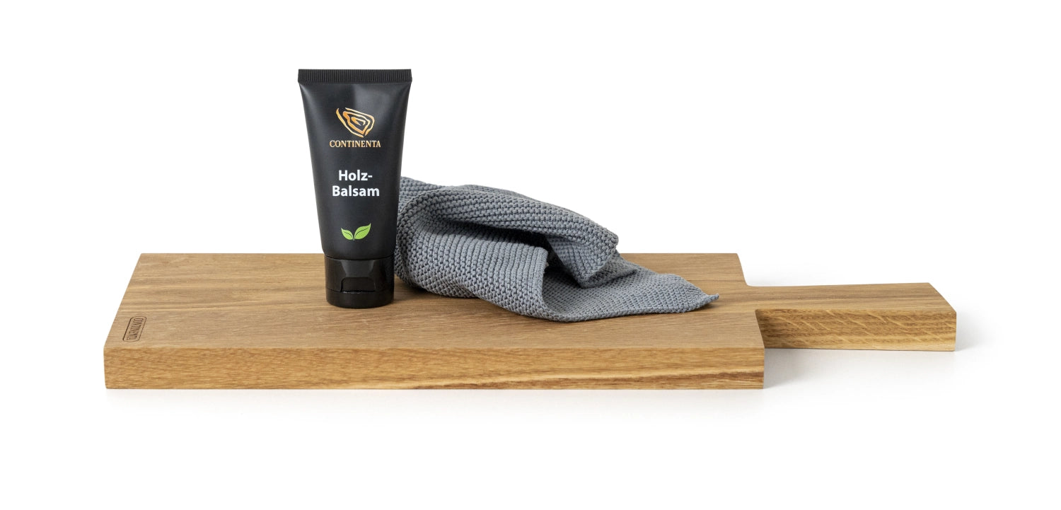 Holzbalsam in 50ml für die Pflege von Holzoberflächen, präsentiert von Continenta. Ideal für Schneider und Stecher, in eleganter Verpackung.