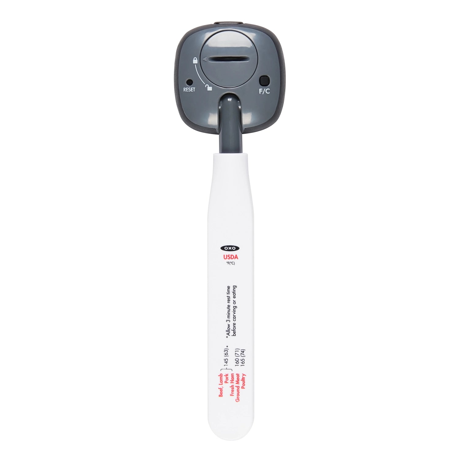 Hochwertiges OXO Good Grips Digitalthermometer für Grill und Ofen, sorgt für exakte Temperaturmessung bis 90°C für optimale Kochresultate.