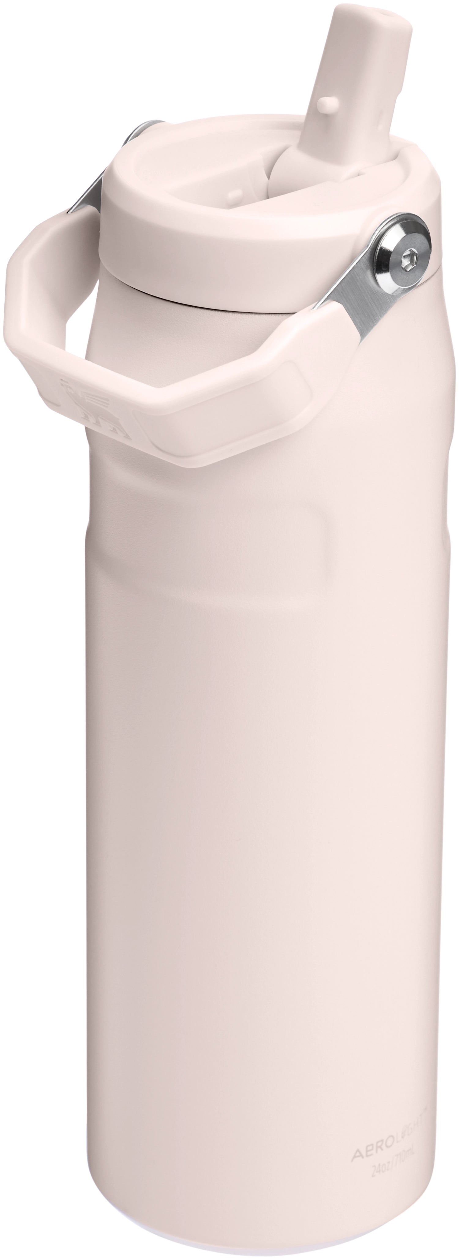 Stylische 0.7l Flip Straw Flasche in zartem Rose Quartz von Stanley, perfekt für unterwegs und umweltfreundliche Hydration.