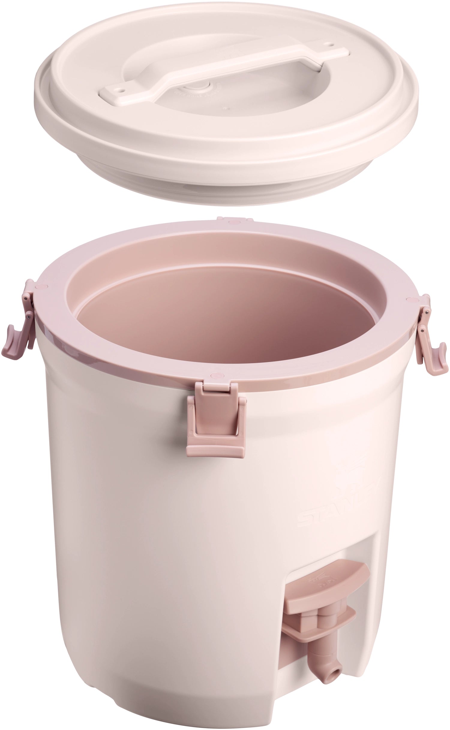 Eleganter 7.5l Getränkespender in sanftem Rose Quartz, ideal für gesellige Anlässe und erfrischende Getränke unterwegs.