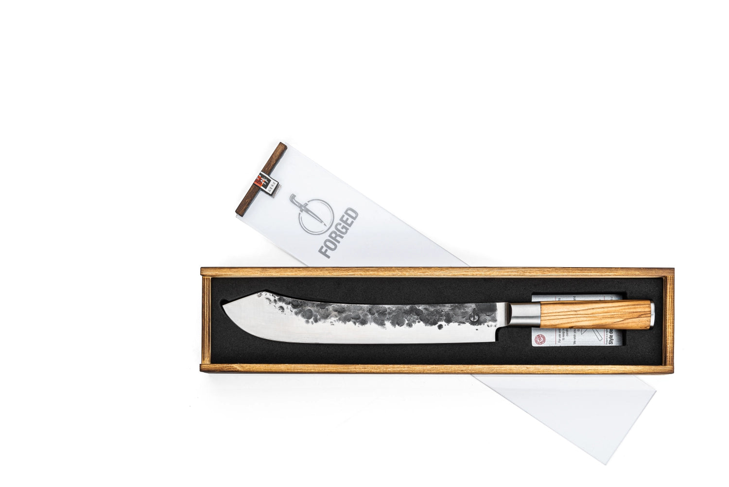 Hochwertiges 25 cm Metzgermesser aus feinstem Olivenholz von Forged, perfekt für präzise Schnitte und vielseitige Einsatzmöglichkeiten in der Küche.
