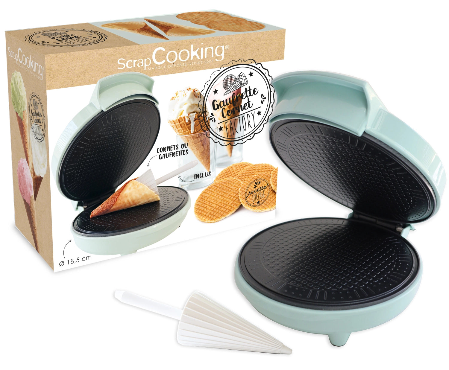 Vielseitiges Waffel- und Cornet-Gerät von Scrap Cooking für kreative Backideen und köstliche Desserts in der eigenen Küche.