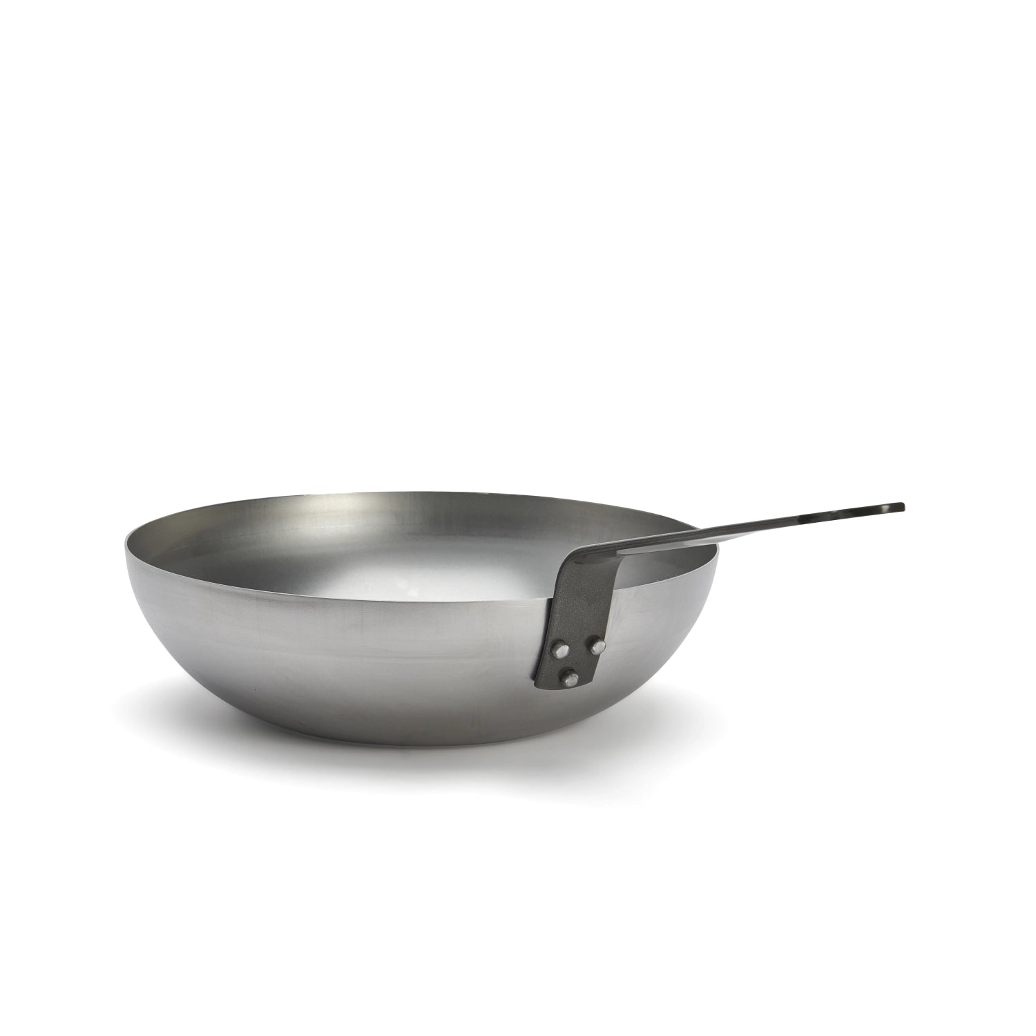 Robuster 28 cm Wok aus Mineral B Element Stahl von de Buyer, ideal für gesundes Braten und Anbraten mit hervorragender Wärmeleitung.