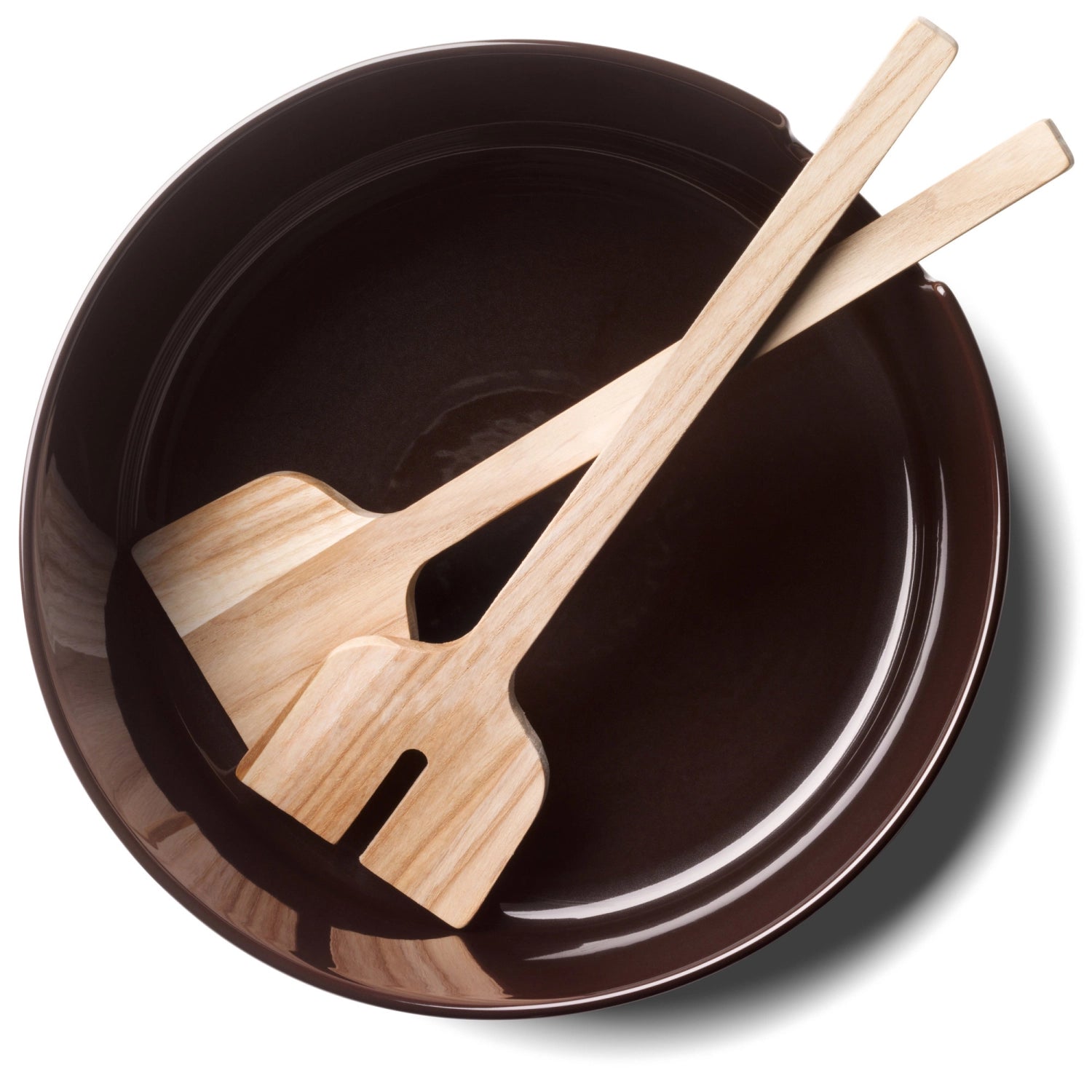 Moderne Salatschale von LSA mit einem Durchmesser von 26 cm, ergänzt durch edles Eschenbesteck in Mocha, ideal für festliche Anlässe.