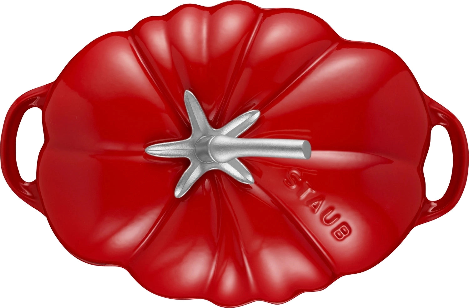 Elegante Cocotte in strahlendem Tomate-Rot, 25 cm, aus langlebigem Gusseisen, ideal für schmackhafte Gerichte und stilvolle Servierung.