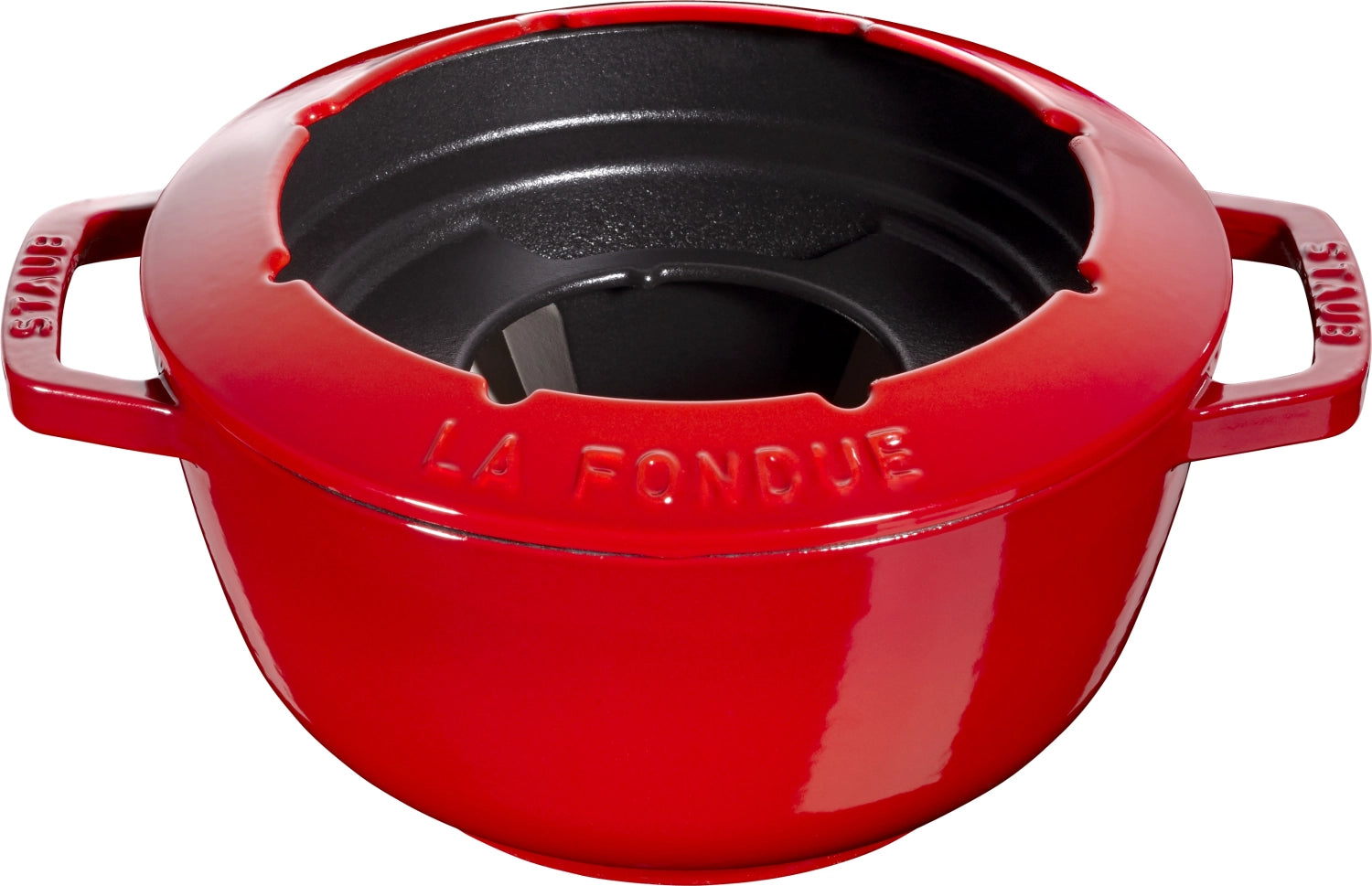 Rundes Fondue Set in leuchtendem Kirsch-Rot, 20 cm, ausgestattet mit zwei Griffen für einfaches Handling und perfekten Genuss bei Fondue-Abenden.