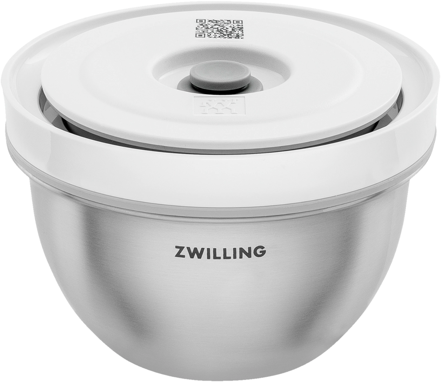 Elegante Vakuumschüssel aus Edelstahl von Zwilling, ideal für die frische Lagerung von Lebensmitteln und kleinen Snacks.