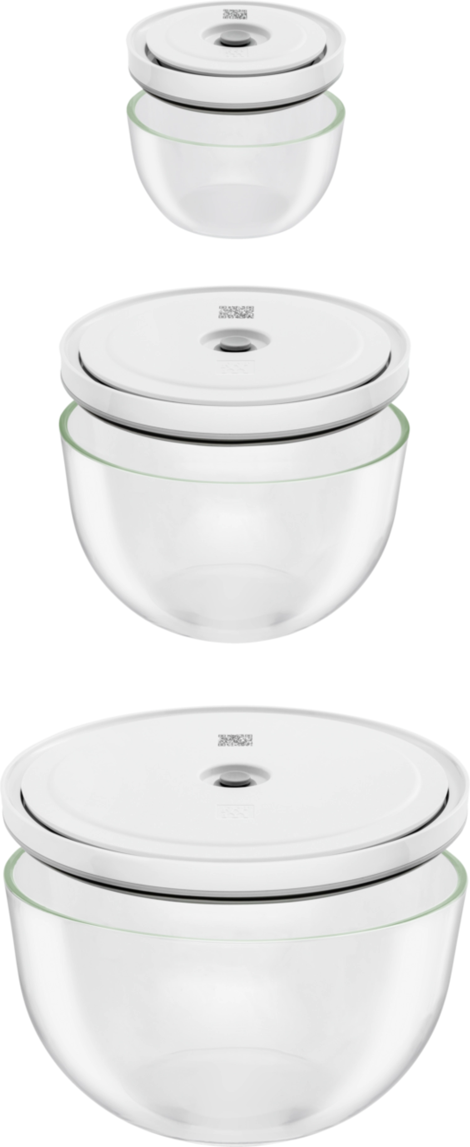 Elegantes 6-teiliges Vakuumschüssel-Set aus Glas von Zwilling, ideal für die langanhaltende Frische und Aufbewahrung von Lebensmitteln.