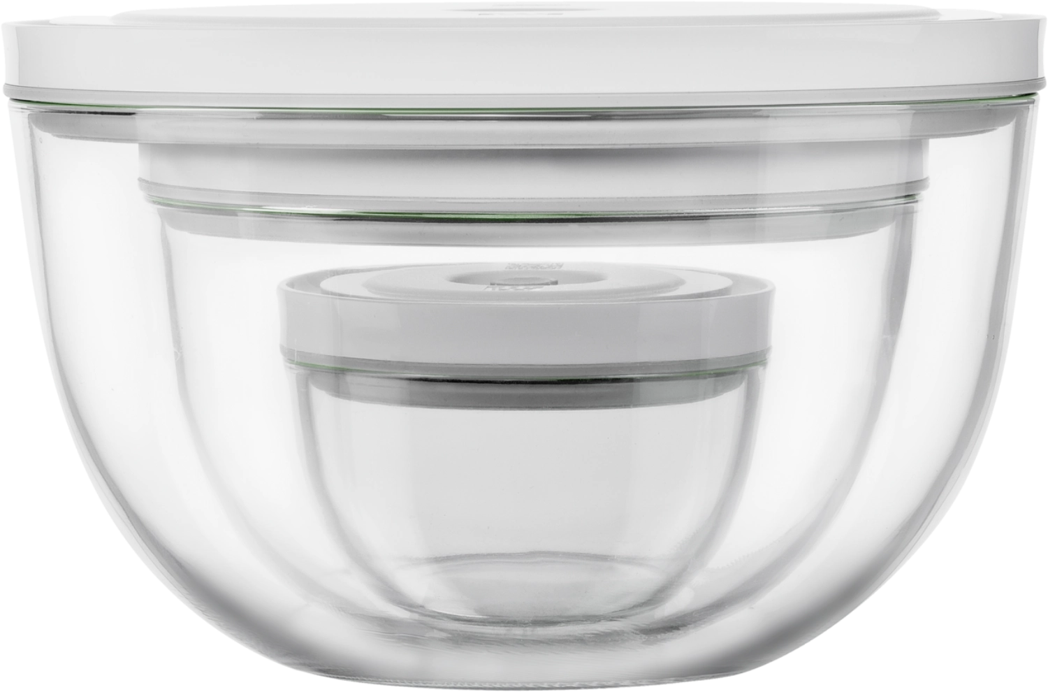 Praktisches 6-teiliges Set aus Glas-Vakuumschüsseln von Zwilling, perfekt zum Frischhalten und Aufbewahren von Lebensmitteln.