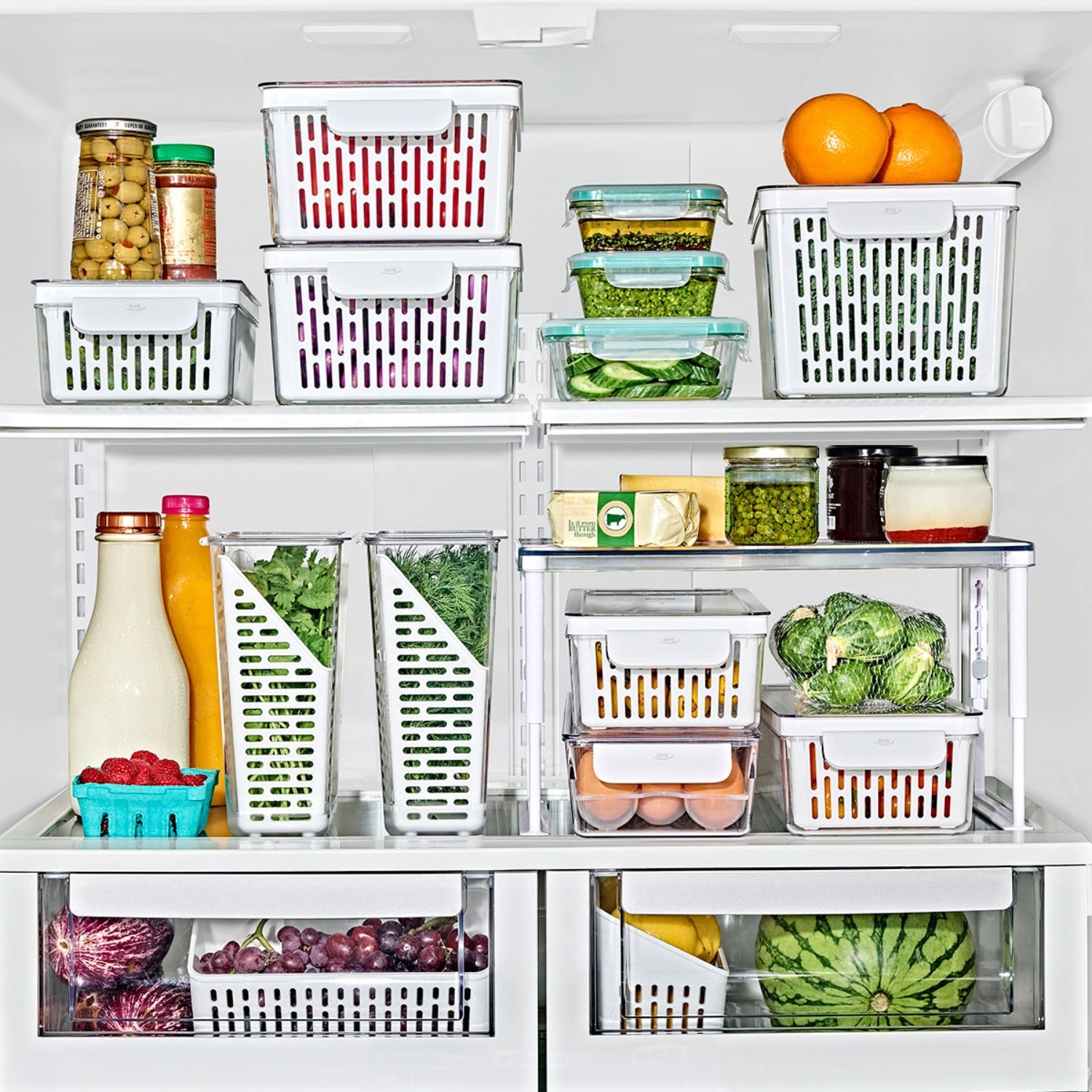 OXO Good Grips Produce Saver Frischhaltebox, lang, 37.6x15.1x9.1cm, ideal zur Aufbewahrung von frischem Obst und Gemüse, hält Lebensmittel länger frisch.