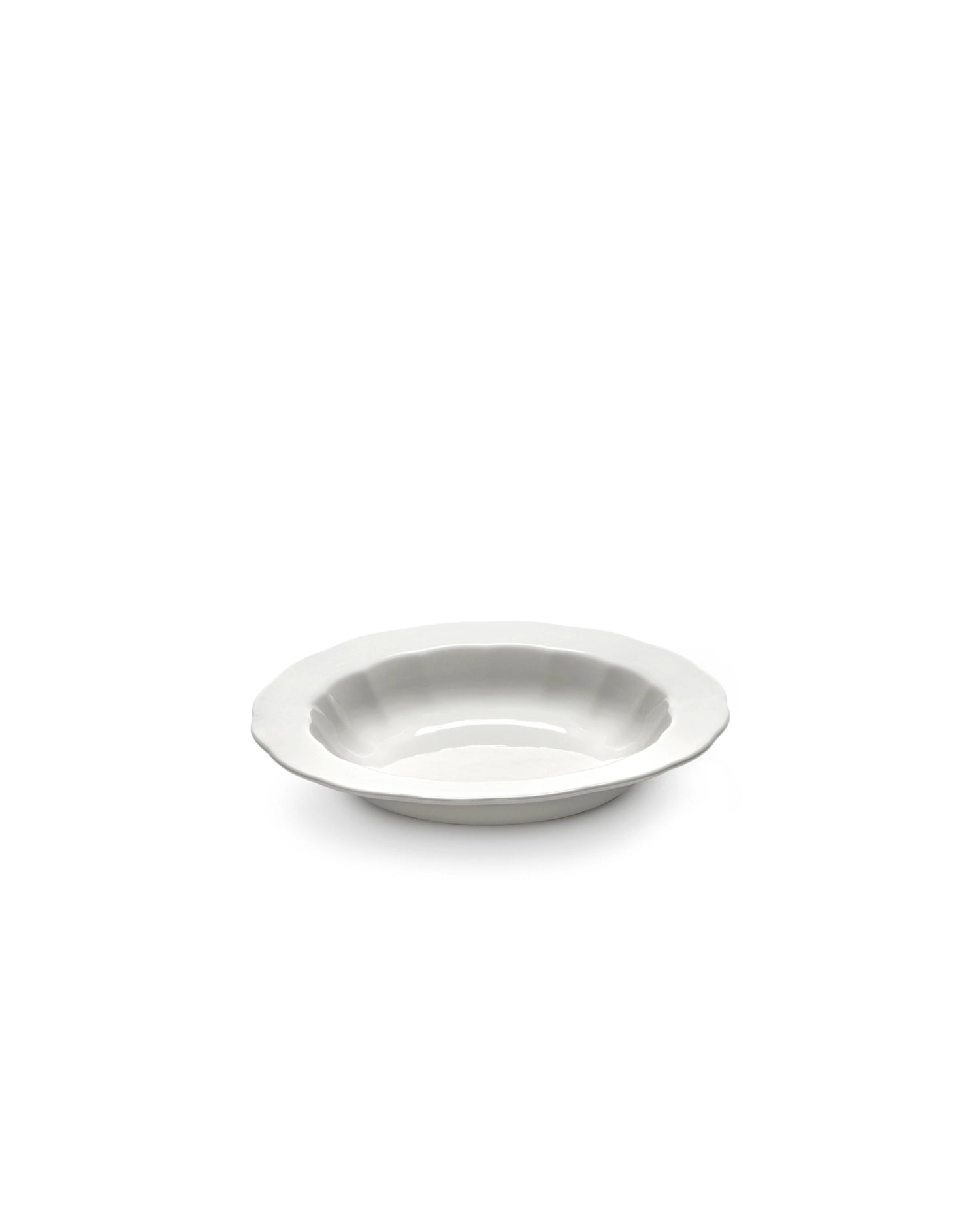 Eleganter, tiefen Silhouette Teller aus hochwertigem weißen Porzellan, ideal für stilvolle Tischdekoration und vielseitige Serviermöglichkeiten.