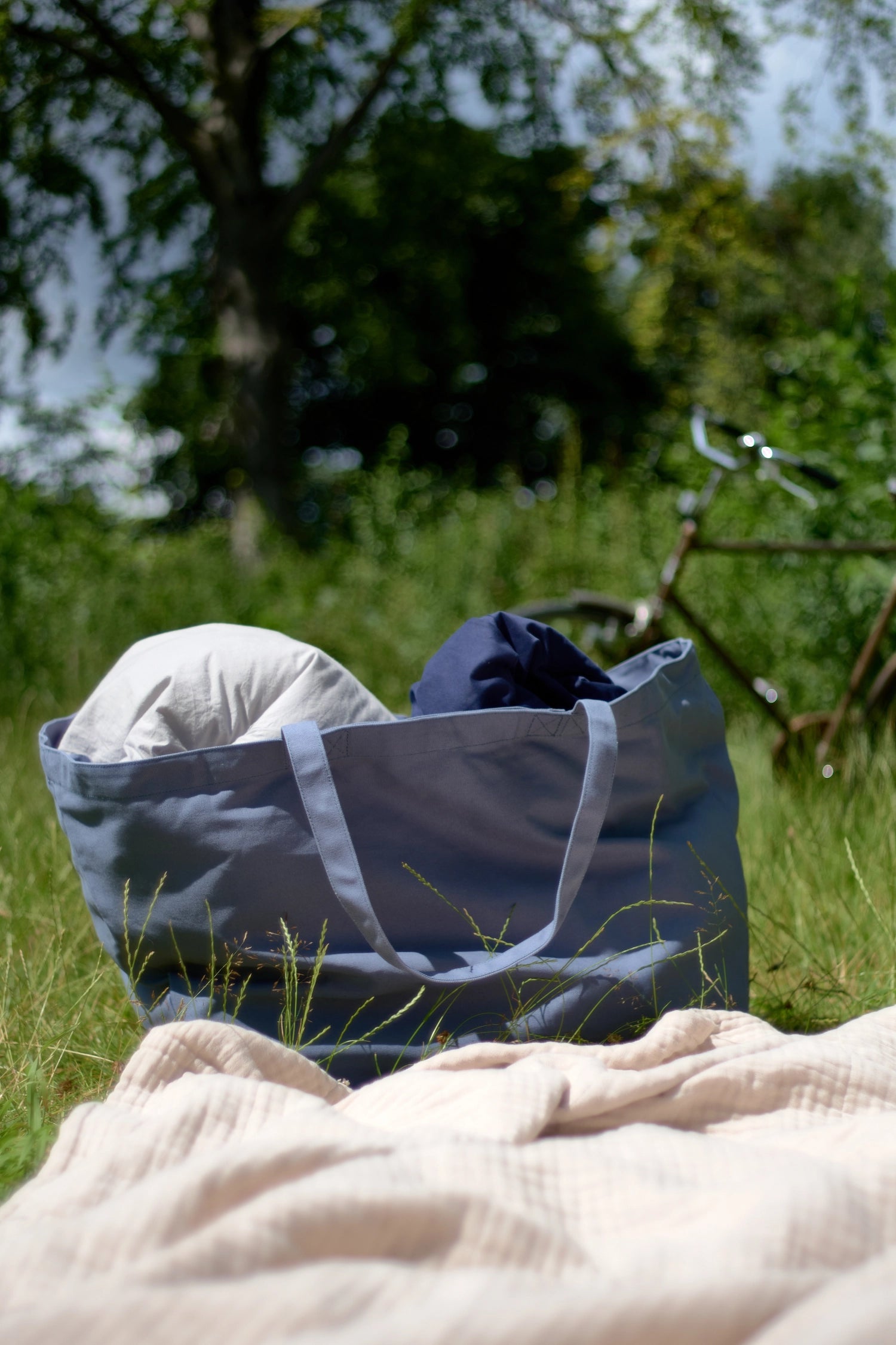 Big Long Tasche 35x45x90cm grey blue Biobaumwolle