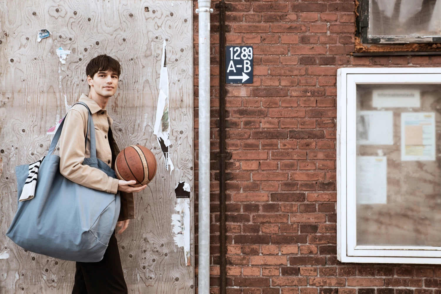 Big Long Tasche 35x45x90cm grey blue Biobaumwolle