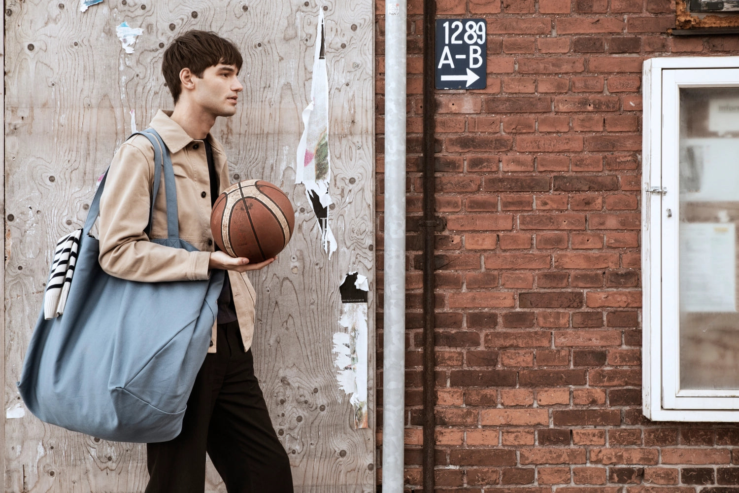 Big Long Tasche 35x45x90cm grey blue Biobaumwolle