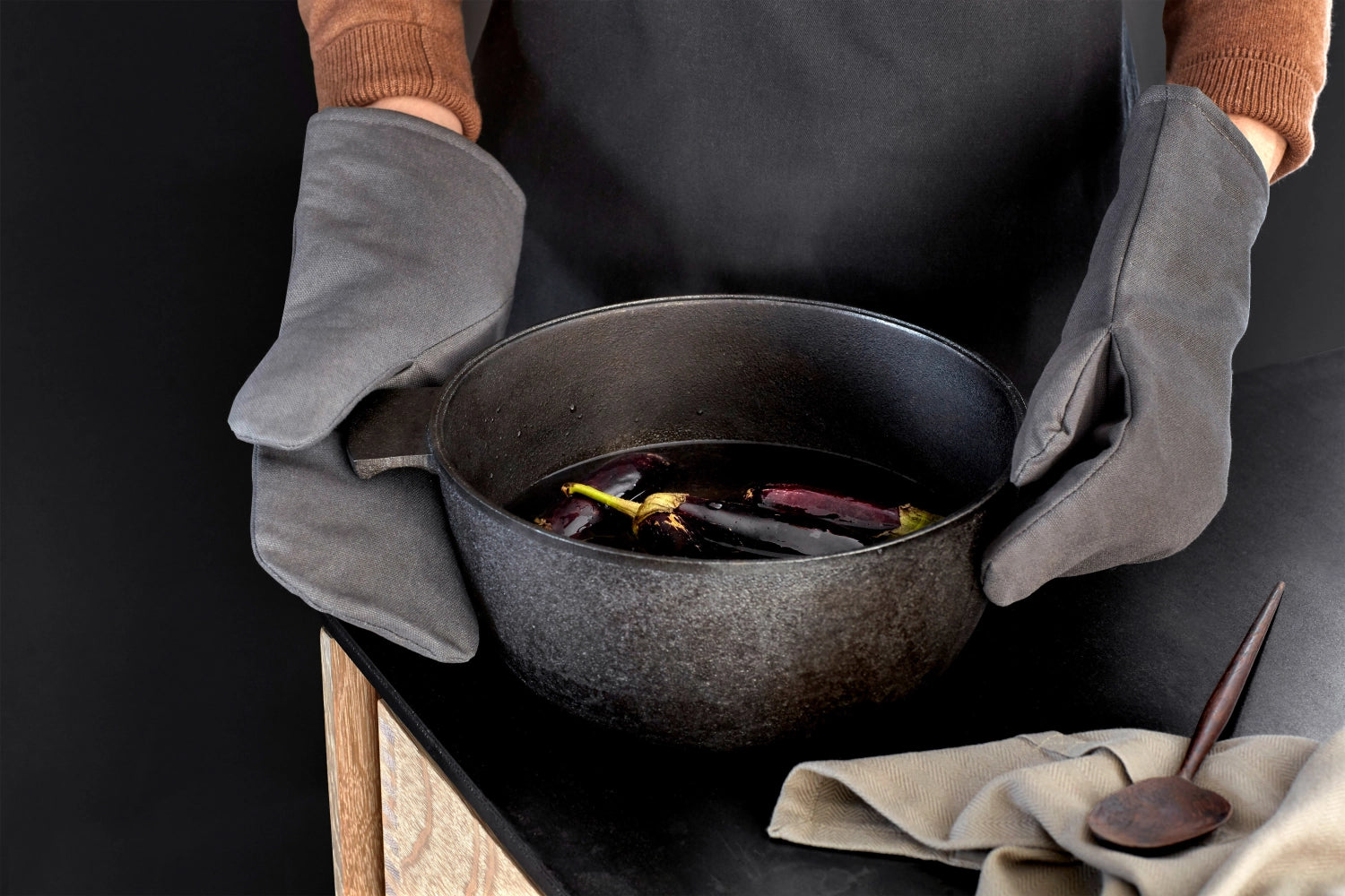 Ofenhandschuhe 15x31cm dark grey Biobaumwolle