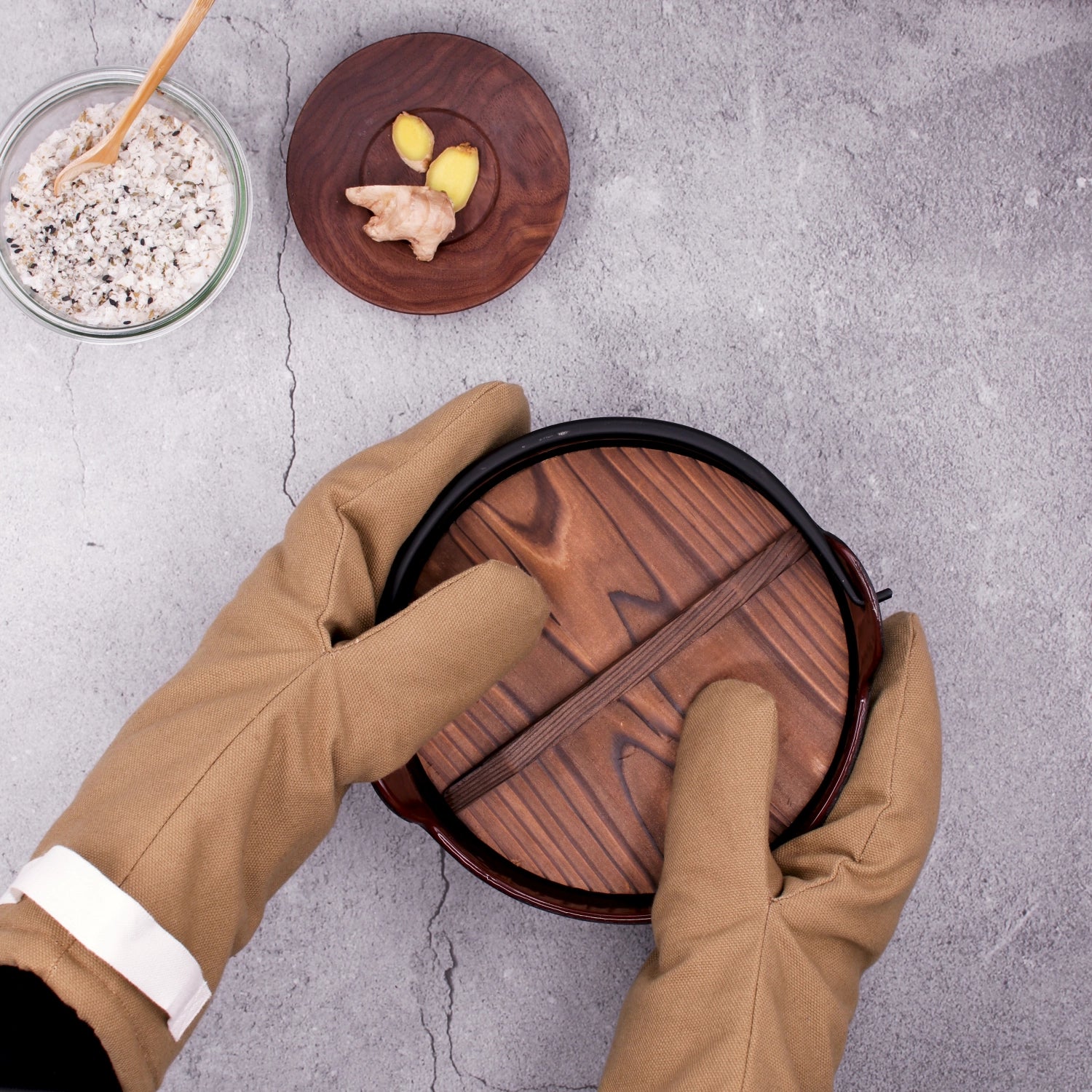 Ofenhandschuhe 15x31cm khaki Biobaumwolle