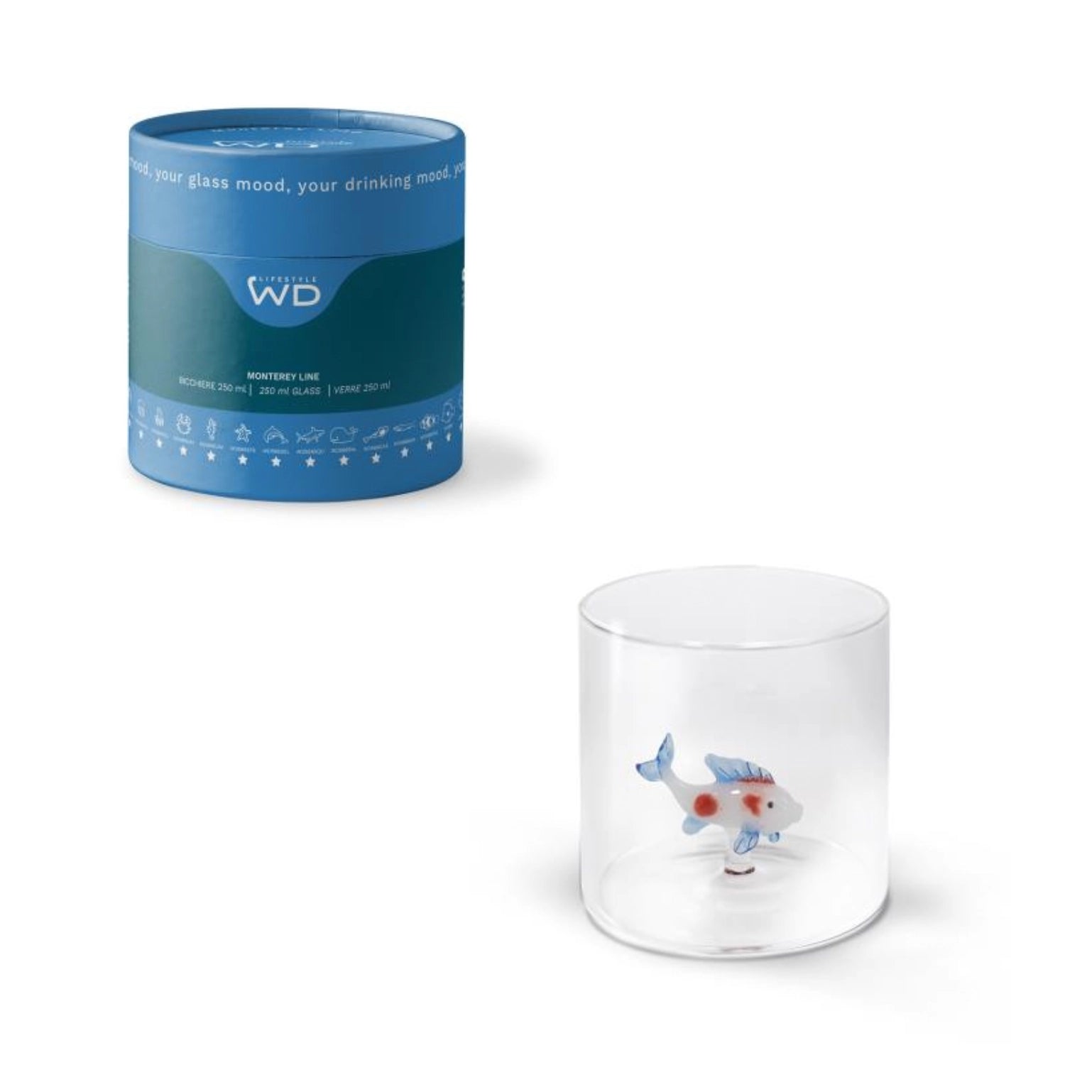 Elegantes Borosilikatglas mit Karpfen-Motiv, 250ml, ideal für stilvolles Trinken und als dekoratives Element in jedem Zuhause.